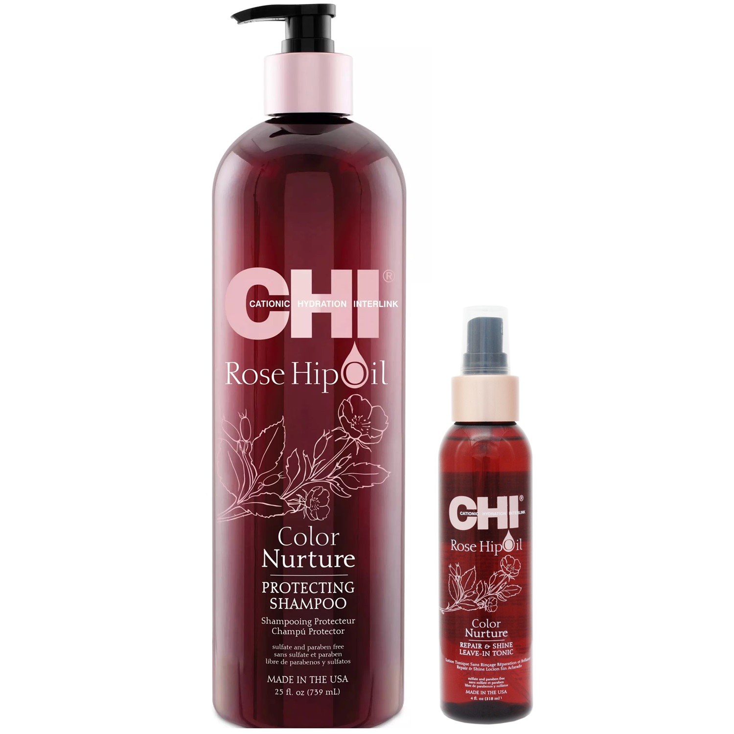 Chi Набор для окрашенных волос: шампунь 739 мл + тоник 118 мл (Chi, Rose Hip Oil) chi шампунь rose hip 739 мл