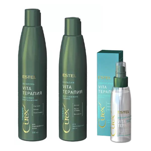 Estel Набор для поврежденных волос: шампунь 300 мл + бальзам 250 мл + эликсир 100 мл (Estel, Curex) цена и фото