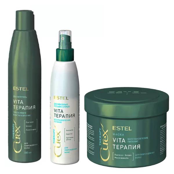 Estel Набор для поврежденных волос: шампунь 300 мл + маска 500 мл + лосьон 200 мл (Estel, Curex) спрей уход vita терапия для всех типов волос 200 мл