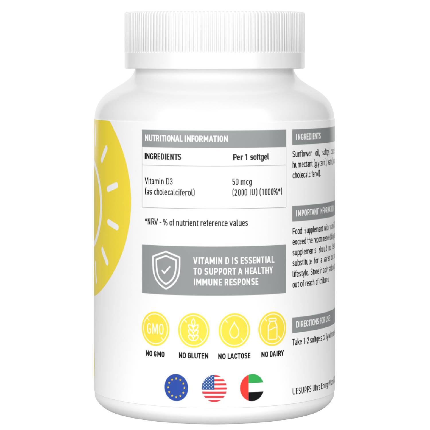 Ультрасаппс Витамин Д3 2000 МЕ, 180 мягких капсул (Ultrasupps, ) фото 1