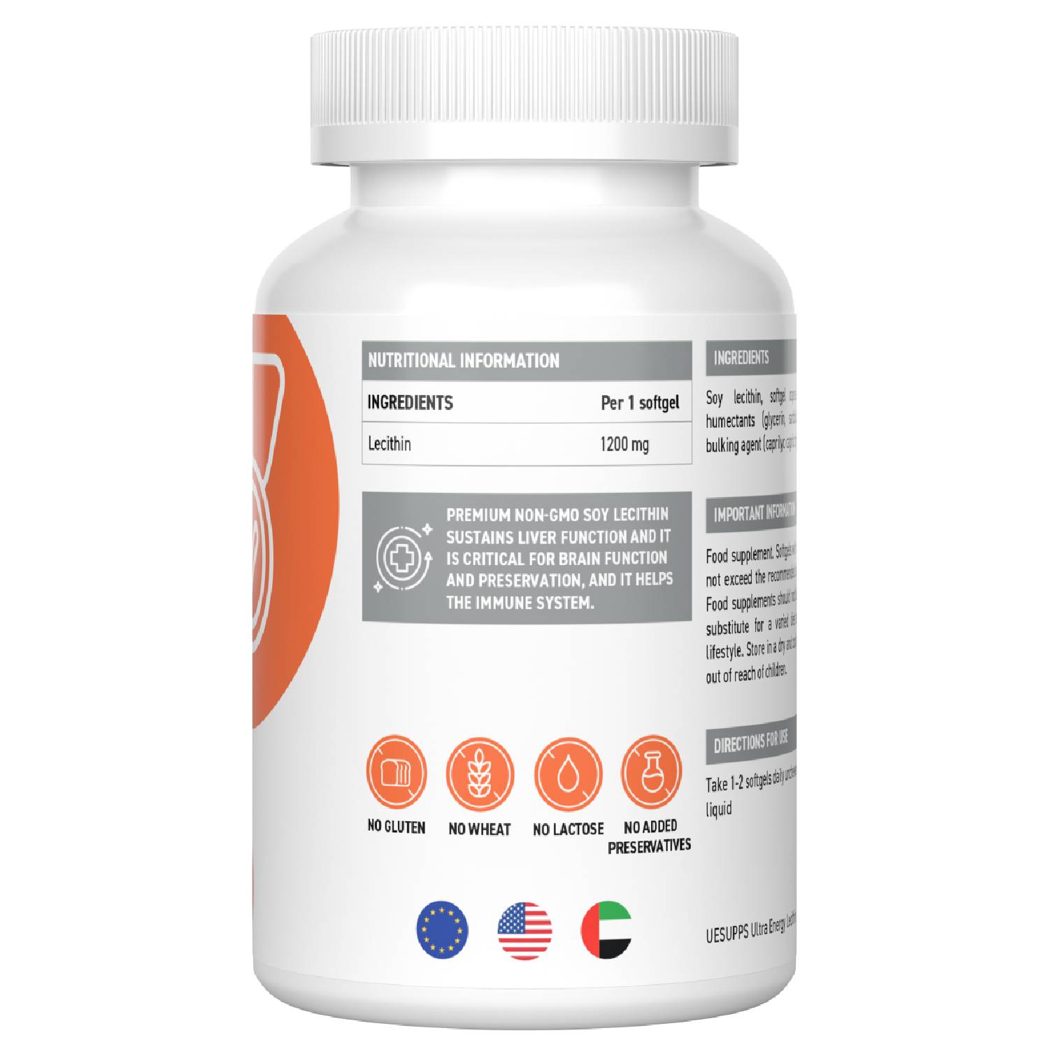 Ультрасаппс Соевый лецитин 1200 мг, 60 мягких капсул (Ultrasupps, ) Ультрасаппс Соевый лецитин 1200 мг, 60 мягких капсул (Ultrasupps, ) фото 1