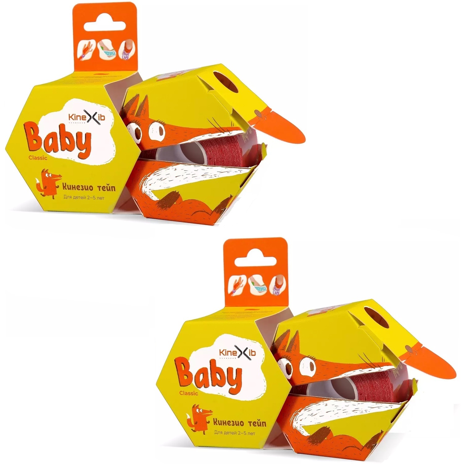 Кинексиб Кинезио тейп Classic Baby 4 см х 4 м красный, принт лиса, 2 шт (Kinexib, Kids) фото 0