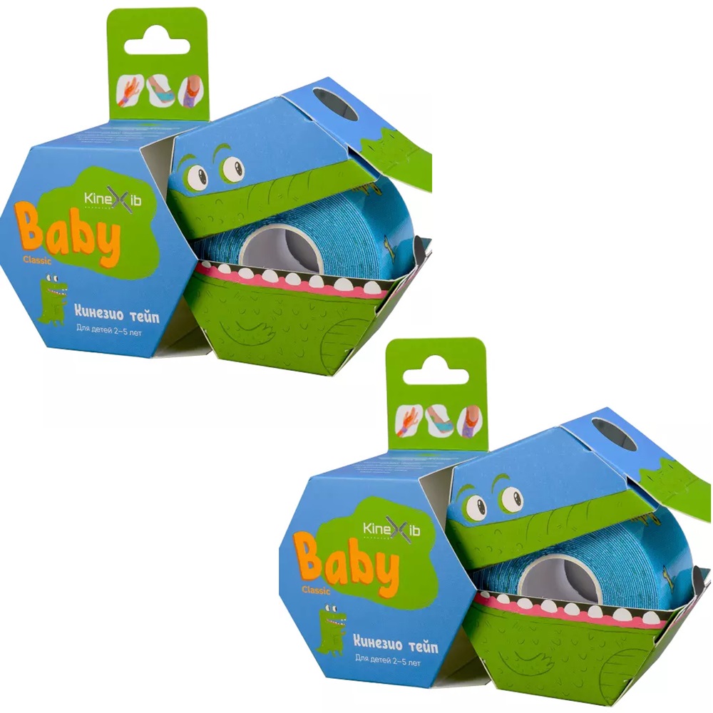 Кинексиб Кинезио тейп Classic Baby 4 см х 4 м синий, принт крокодил, 2 шт (Kinexib, Kids) фото 0