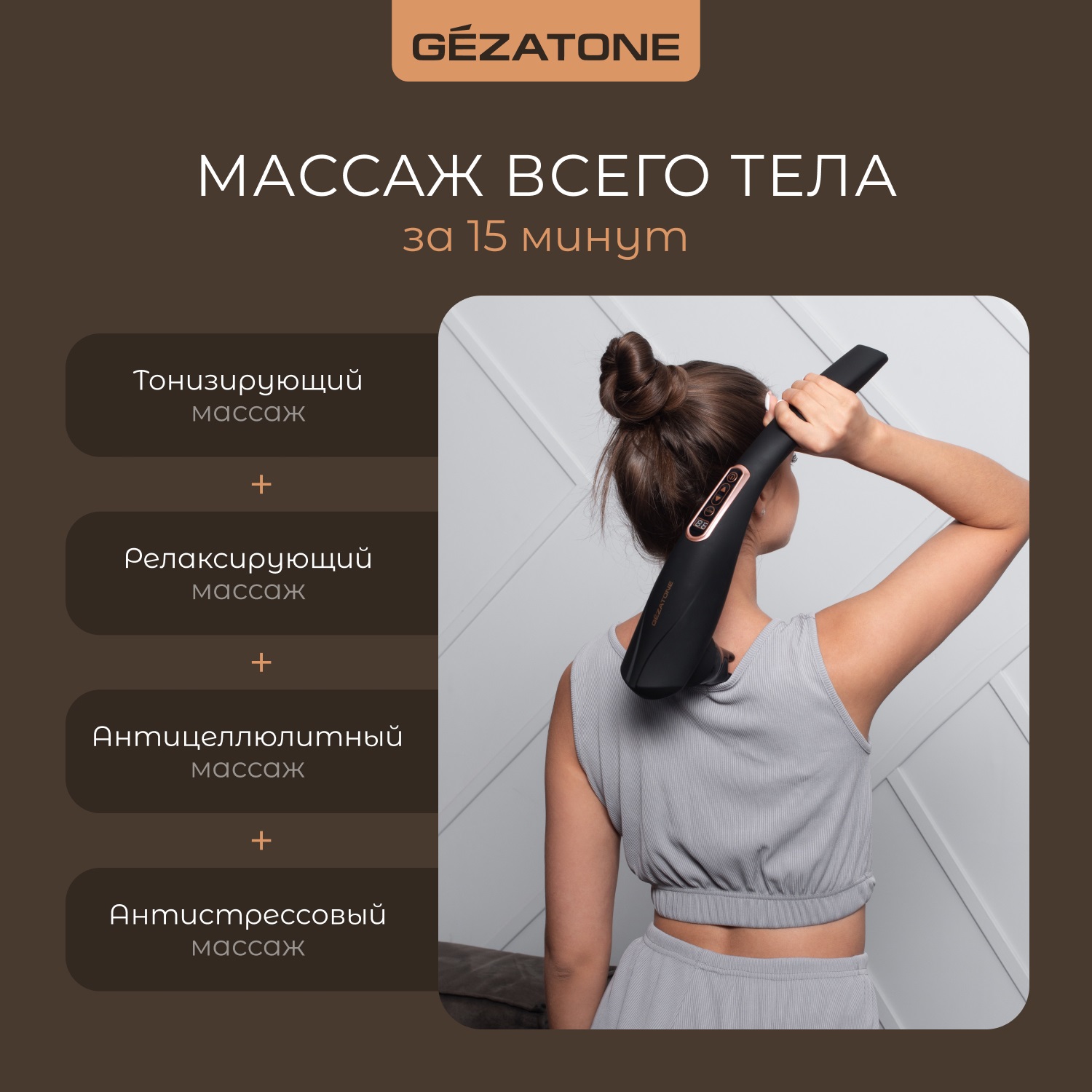 Жезатон Вибромассажер для тела с 6-ю насадками беспроводной AMG127 NEO (Gezatone, Массажеры для тела) фото 3