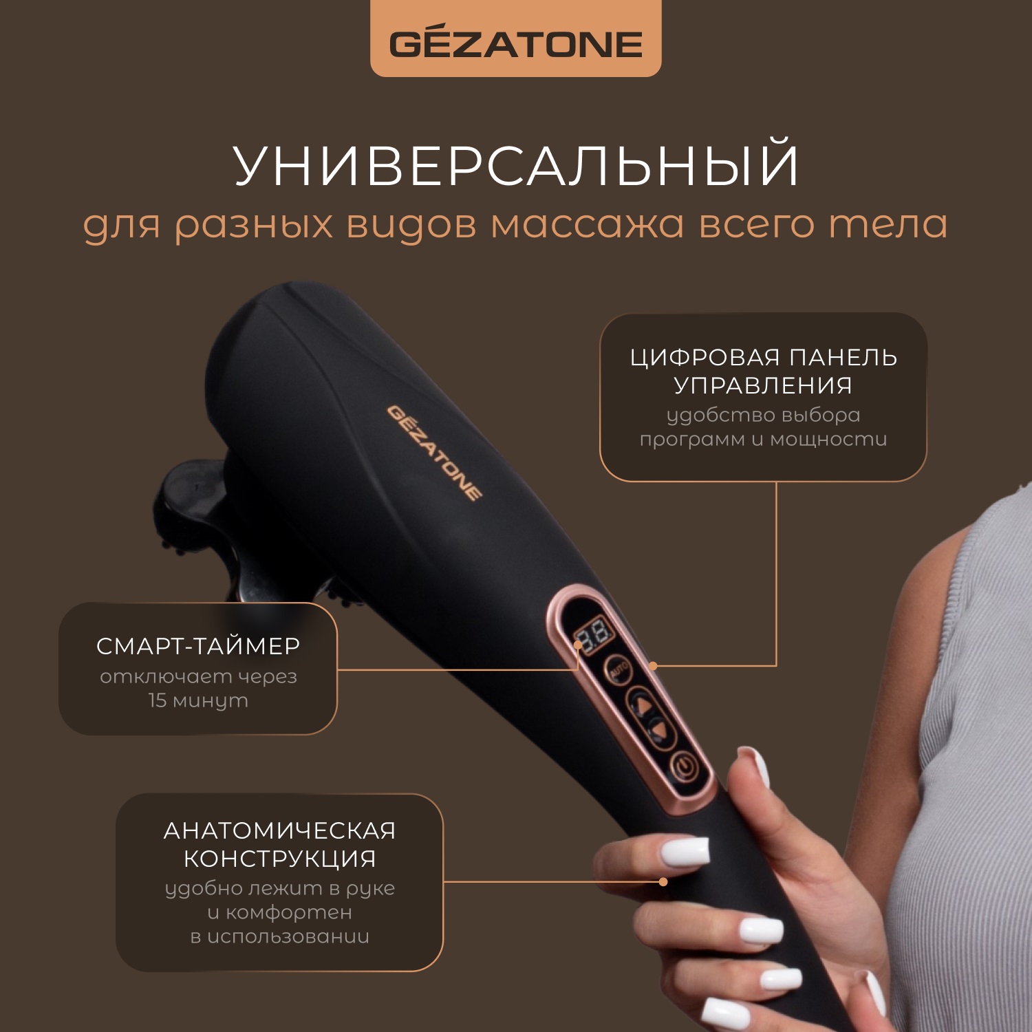 Жезатон Вибромассажер для тела с 6-ю насадками беспроводной AMG127 NEO (Gezatone, Массажеры для тела) фото 8