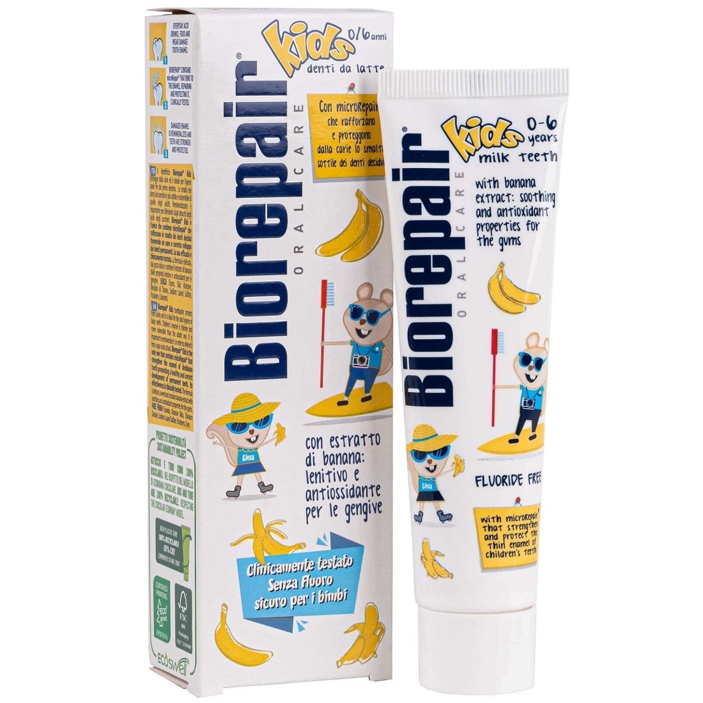 Biorepair Детская зубная паста Kids с экстрактом банана 0-6 лет RDA 14,7, 50 мл (Biorepair, Детская гамма)