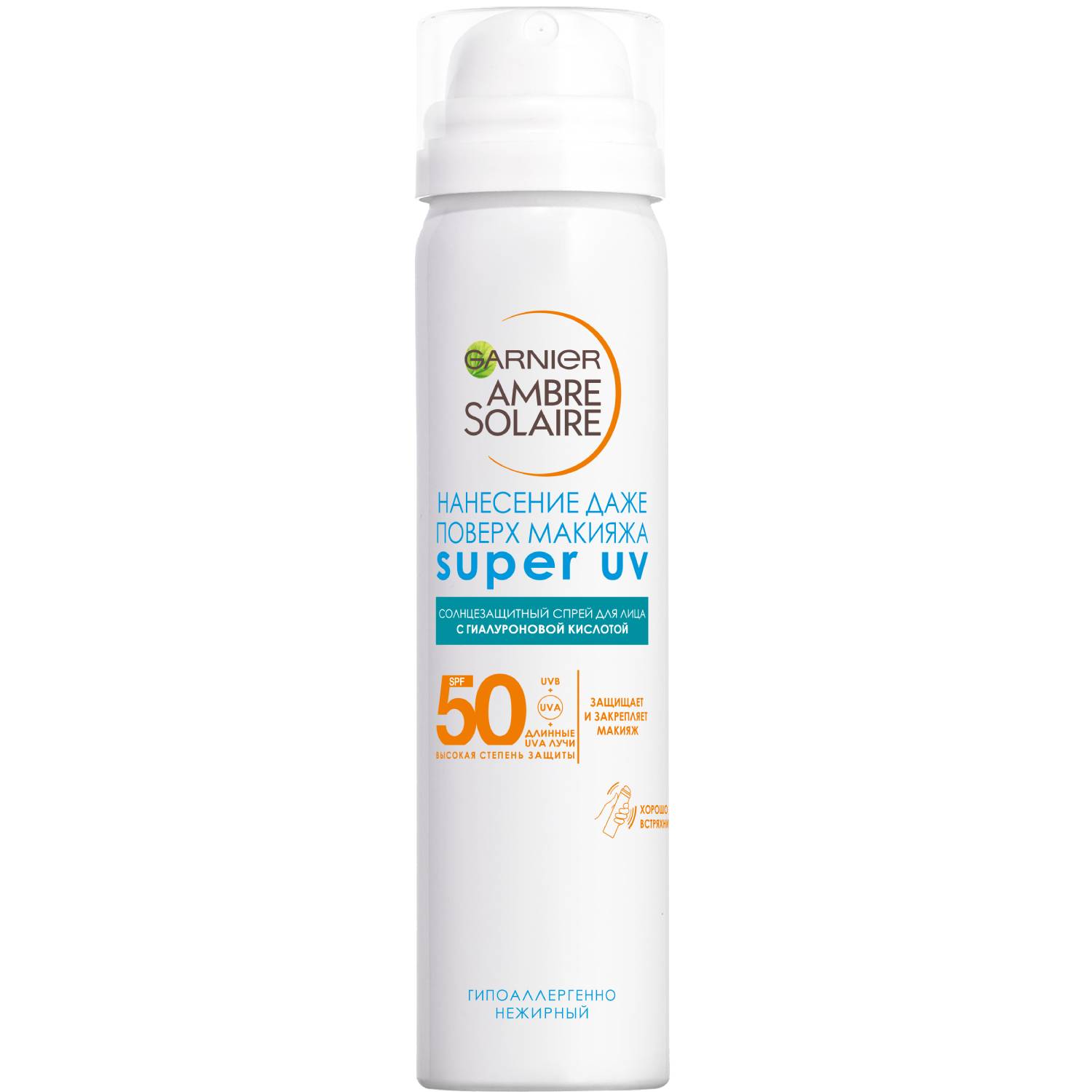 Гарньер Солнцезащитный увлажняющий сухой спрей для лица Super UV SPF50, 75 мл (Garnier, Ambre Solaire) фото 0