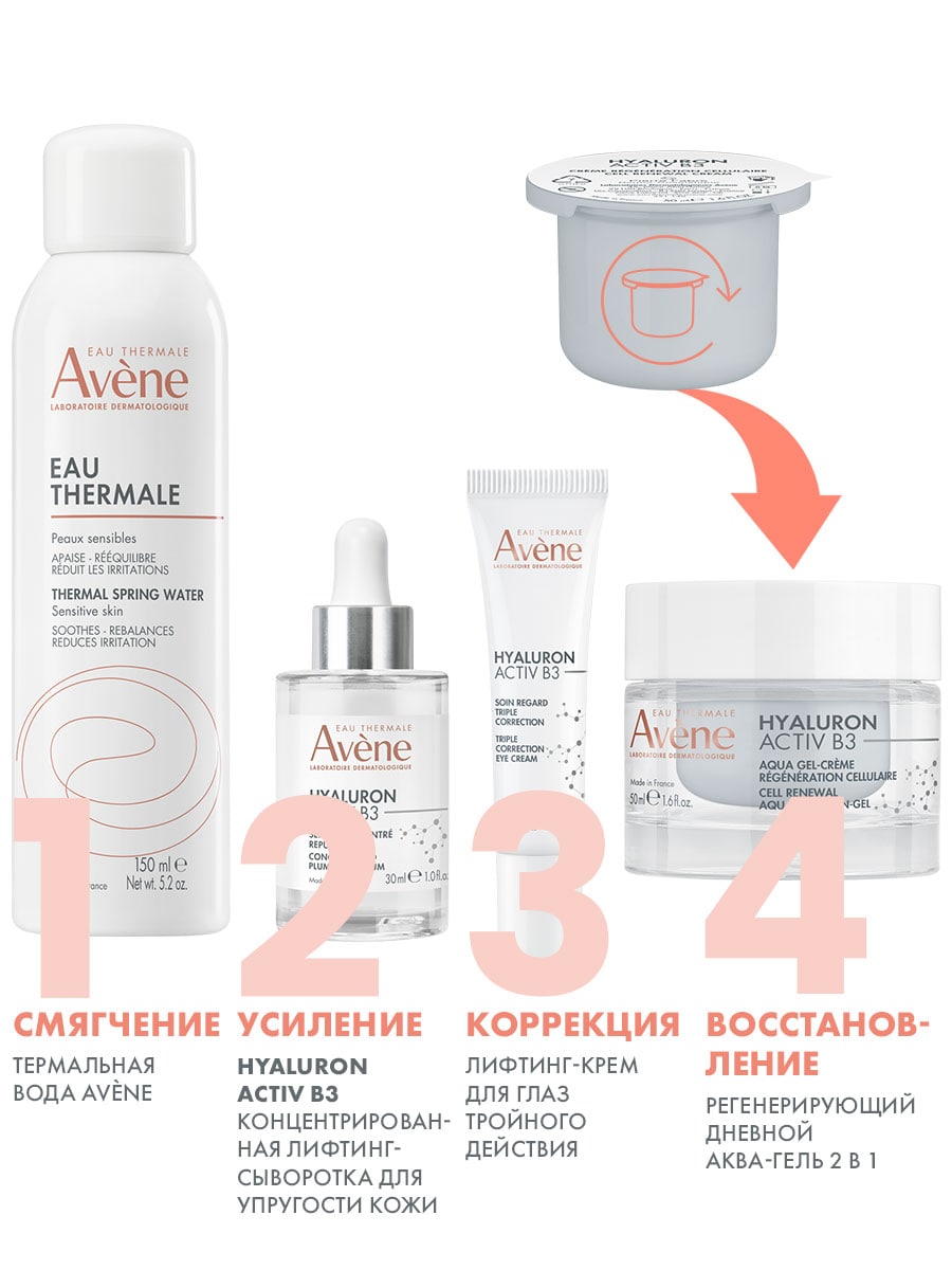 Авен Регенерирующий дневной аква-гель 2в1 сменный блок, 50 мл (Avene, Hyaluron) фото 6