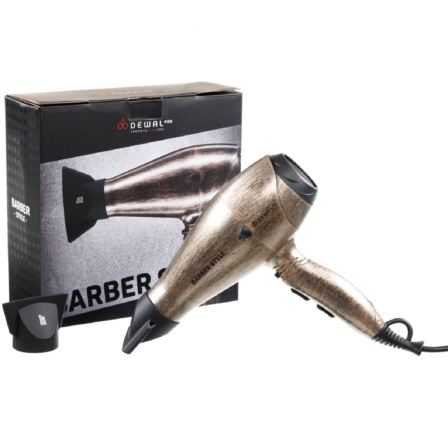 Dewal Pro Фен Pro Barber Style 2200 Вт c ионизацией и 2мя насадками, бронзовый (Dewal Pro, Фены)