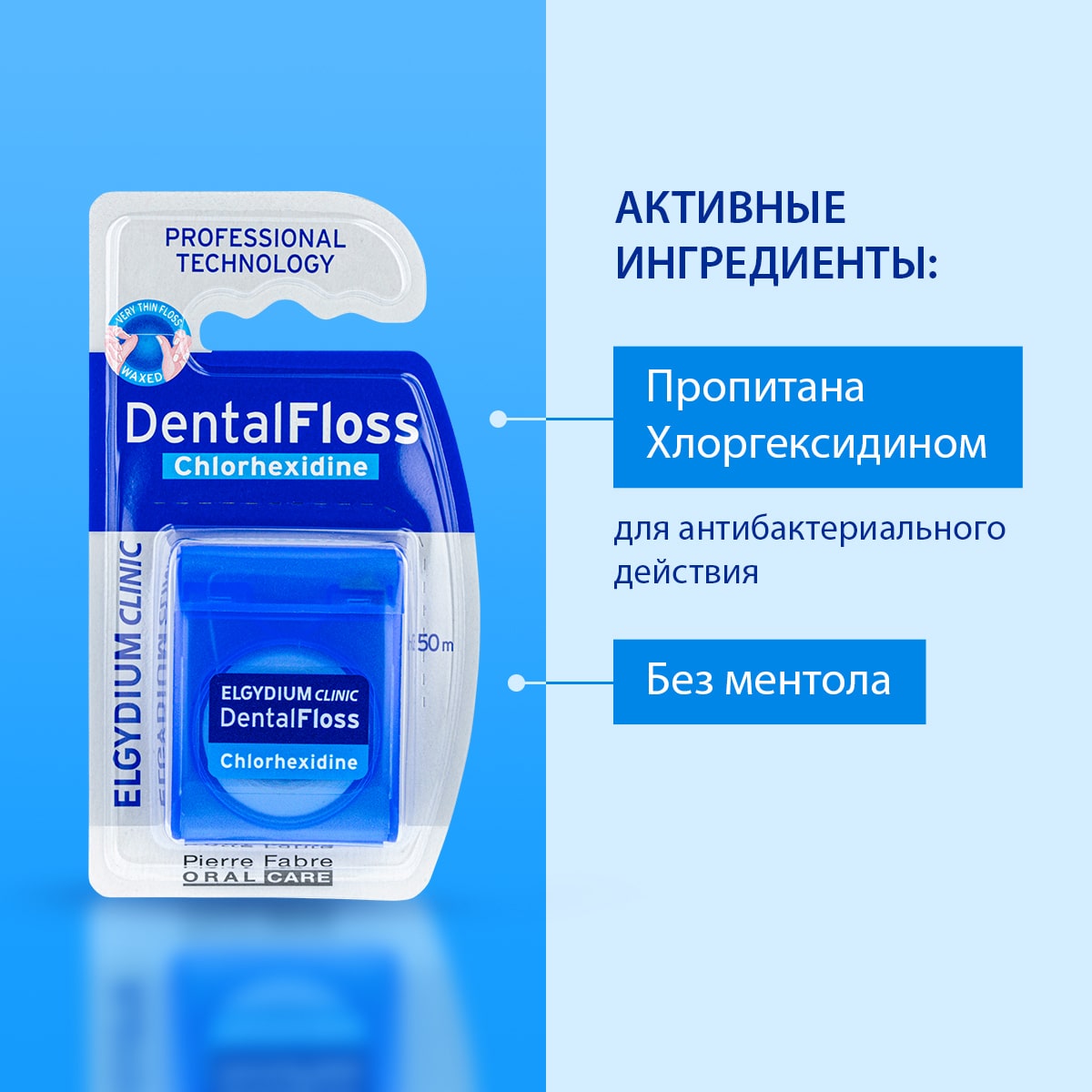 Эльгидиум Вощеная зубная нить с хлоргексидином DentalFloss, 50 м (Elgydium, ) фото 4
