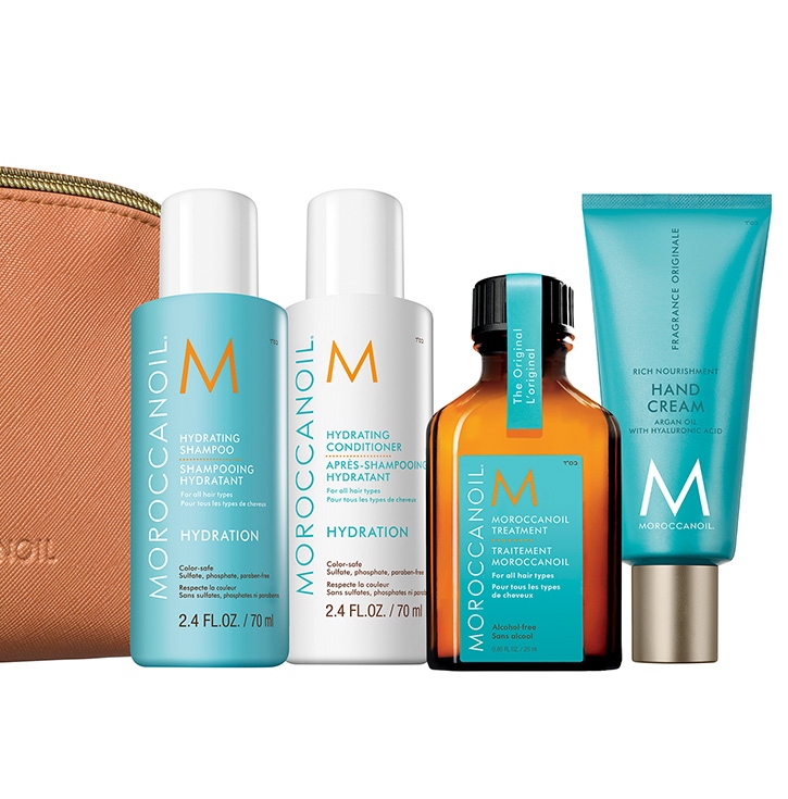 Moroccanoil Дорожный набор Увлажнение: шампунь 70 мл + кондиционер 70 мл + масло для волос 25 мл + крем для рук 40 мл (Moroccanoil, Hydration) moroccanoil дорожный набор восстановление шампунь 70 мл кондиционер 70 мл масло 25 мл крем для рук 40 мл moroccanoil repair