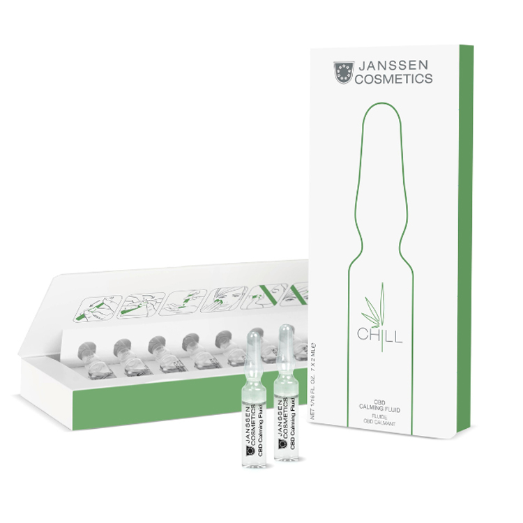 цена Janssen Cosmetics Успокаивающий ампульный концентрат CBD Calming Fluid, 7 х 2 мл (Janssen Cosmetics, Ampoules)