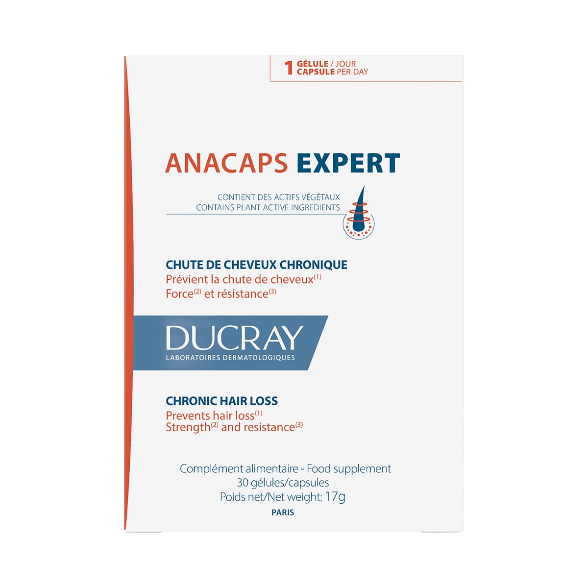 Ducray Биологически активная добавка к пище Expert при выпадении волос, 30 капсул (Ducray, Anacaps) anacaps реактив ducray дюкрэ капсулы 30шт 3уп