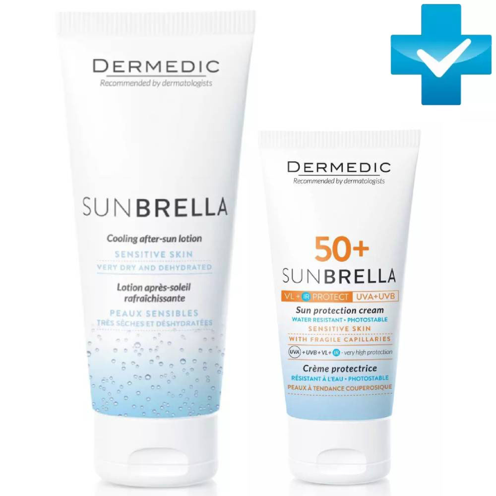 Дермедик Набор для чувствительной кожи: солнцезащитный крем SPF50+ 50 мл + бальзам после загара 200 г (Dermedic, Sunbrella) фото 0