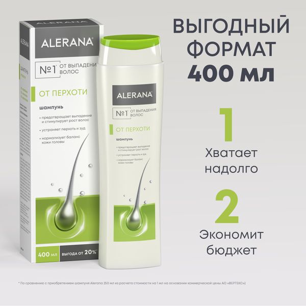 Алерана Шампунь против перхоти 400 мл (Alerana, Укрепление волос) фото 4