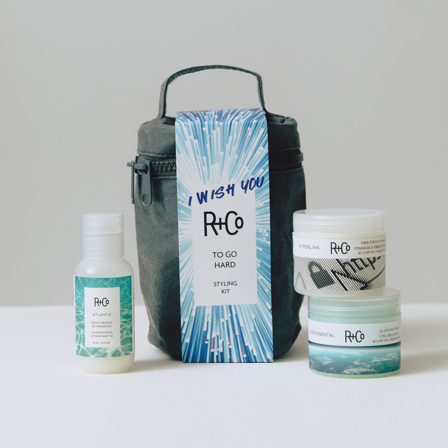  Набор To Go Hard: шампунь 60 мл + воск 62 г + помада 56,7 г (R+Co, Finish) фото 2