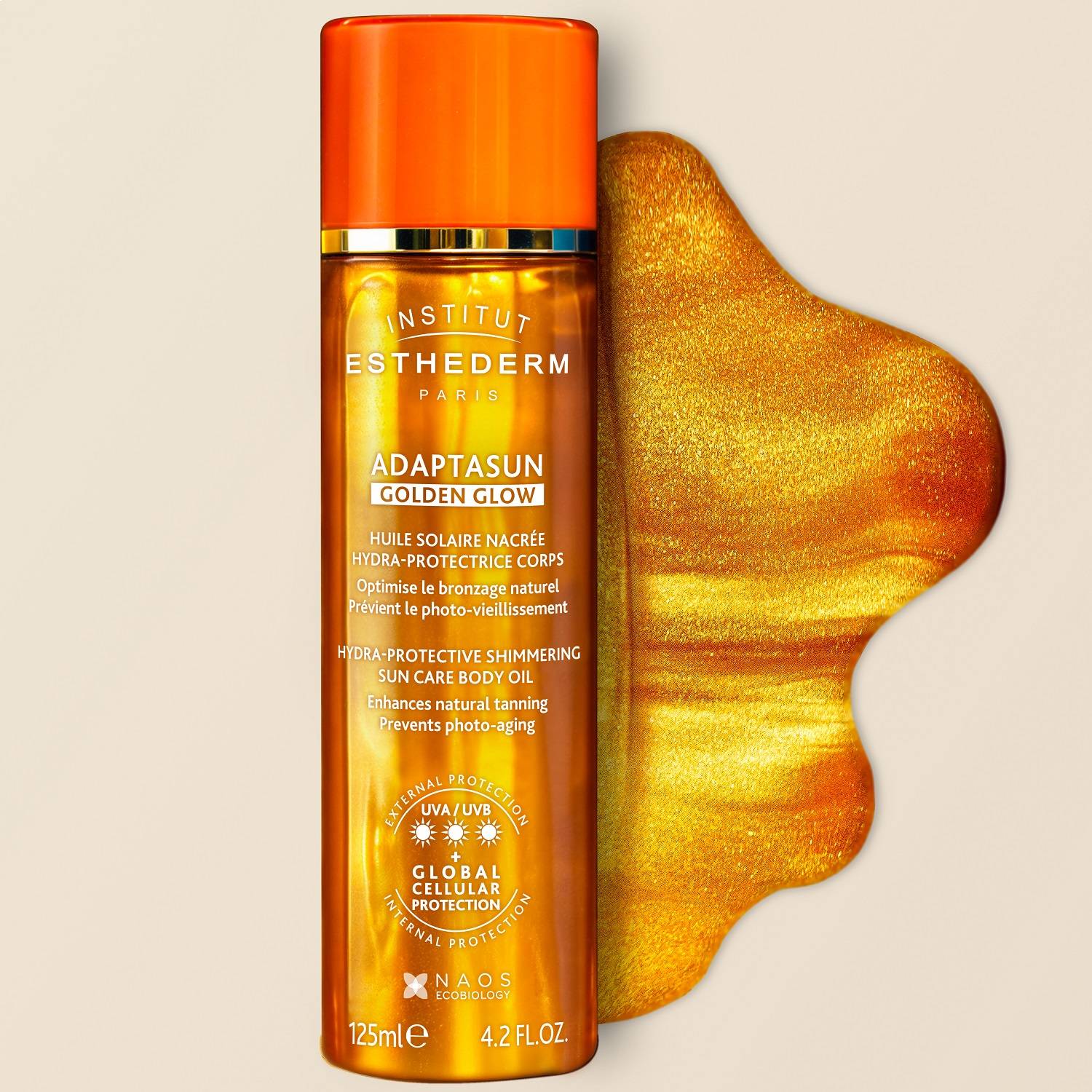 Институт Эстедерм Солнцезащитное масло с шиммером Adaptasun Golden Glow, 125 мл (Institut Esthederm, Sun Care) фото 1