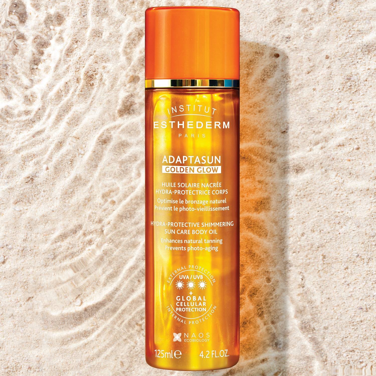 Институт Эстедерм Солнцезащитное масло с шиммером Adaptasun Golden Glow, 125 мл (Institut Esthederm, Sun Care) фото 3