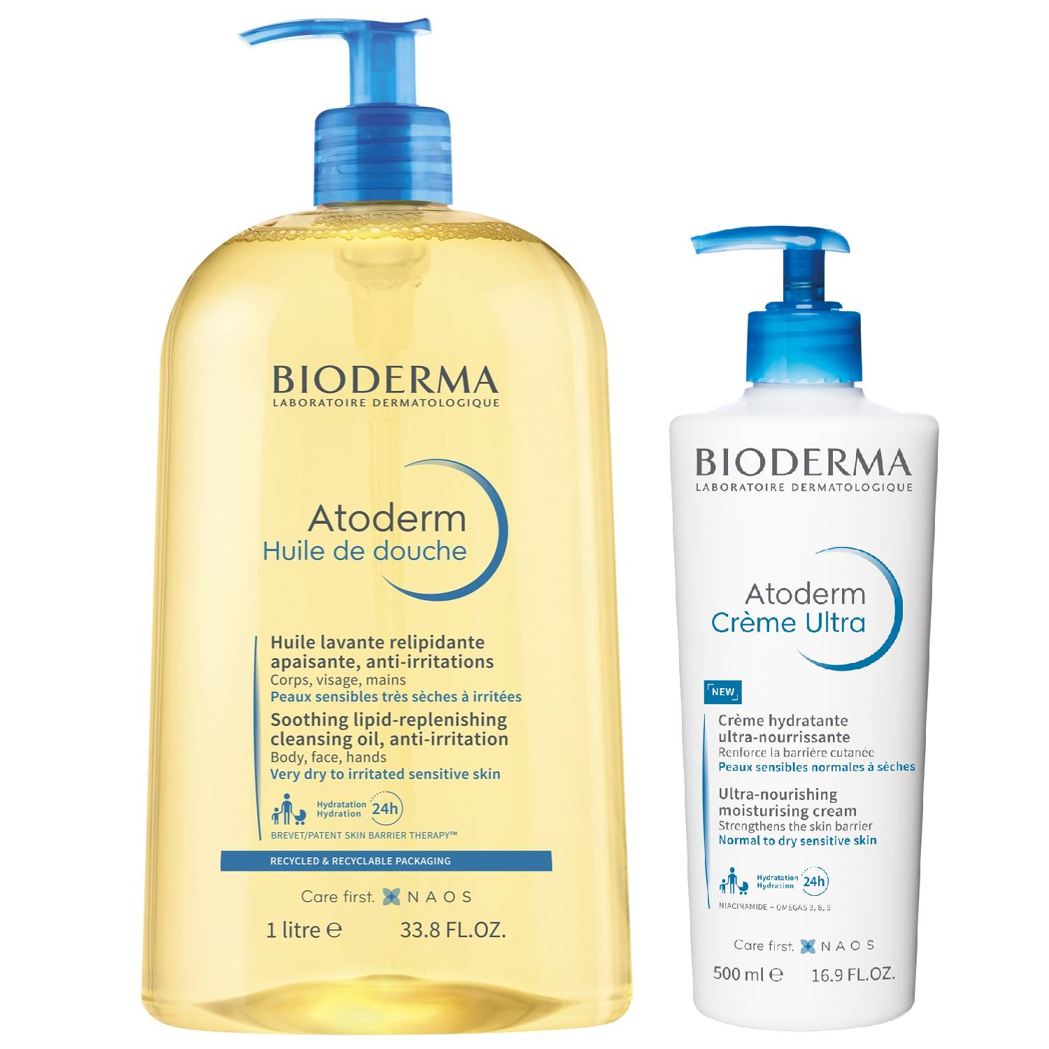 Биодерма Набор для лица и тела: масло для душа 1 л + крем Ультра 500 мл (Bioderma, Atoderm) фото 0