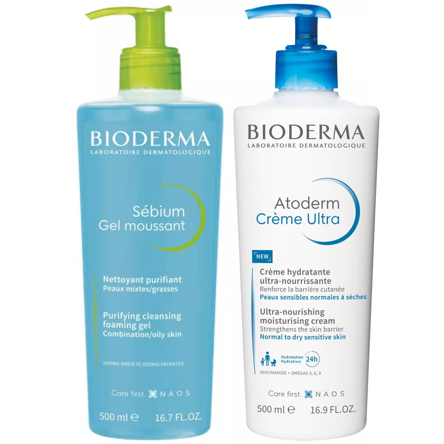 Bioderma Набор для лица и тела очищающий гель 500 мл  крем Ультра 500 мл. фото