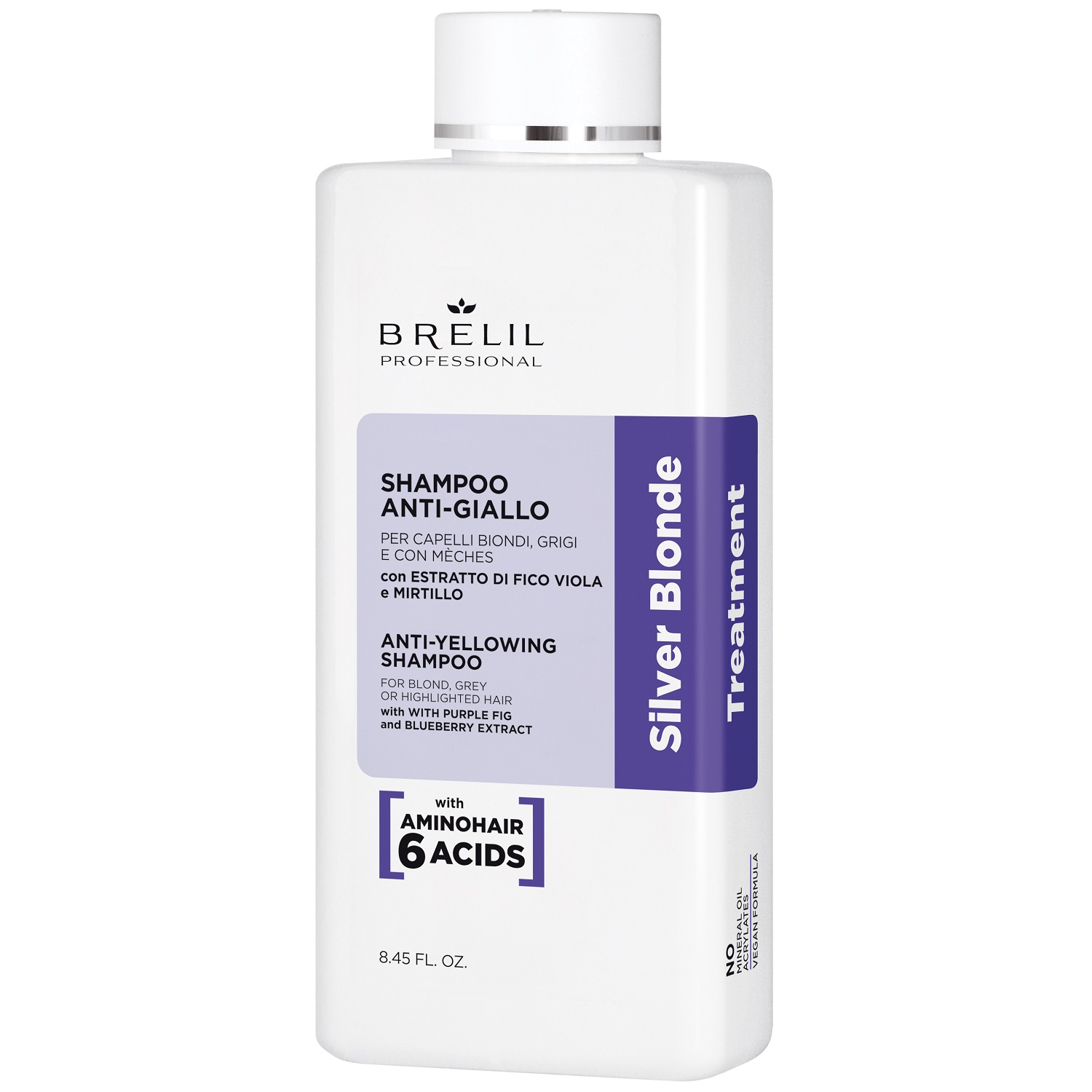 Брелил Профессионал Антижелтый шампунь для светлых, мелированных и седых волос Silver Blonde, 250 мл (Brelil Professional, Amino Treatment) фото 1