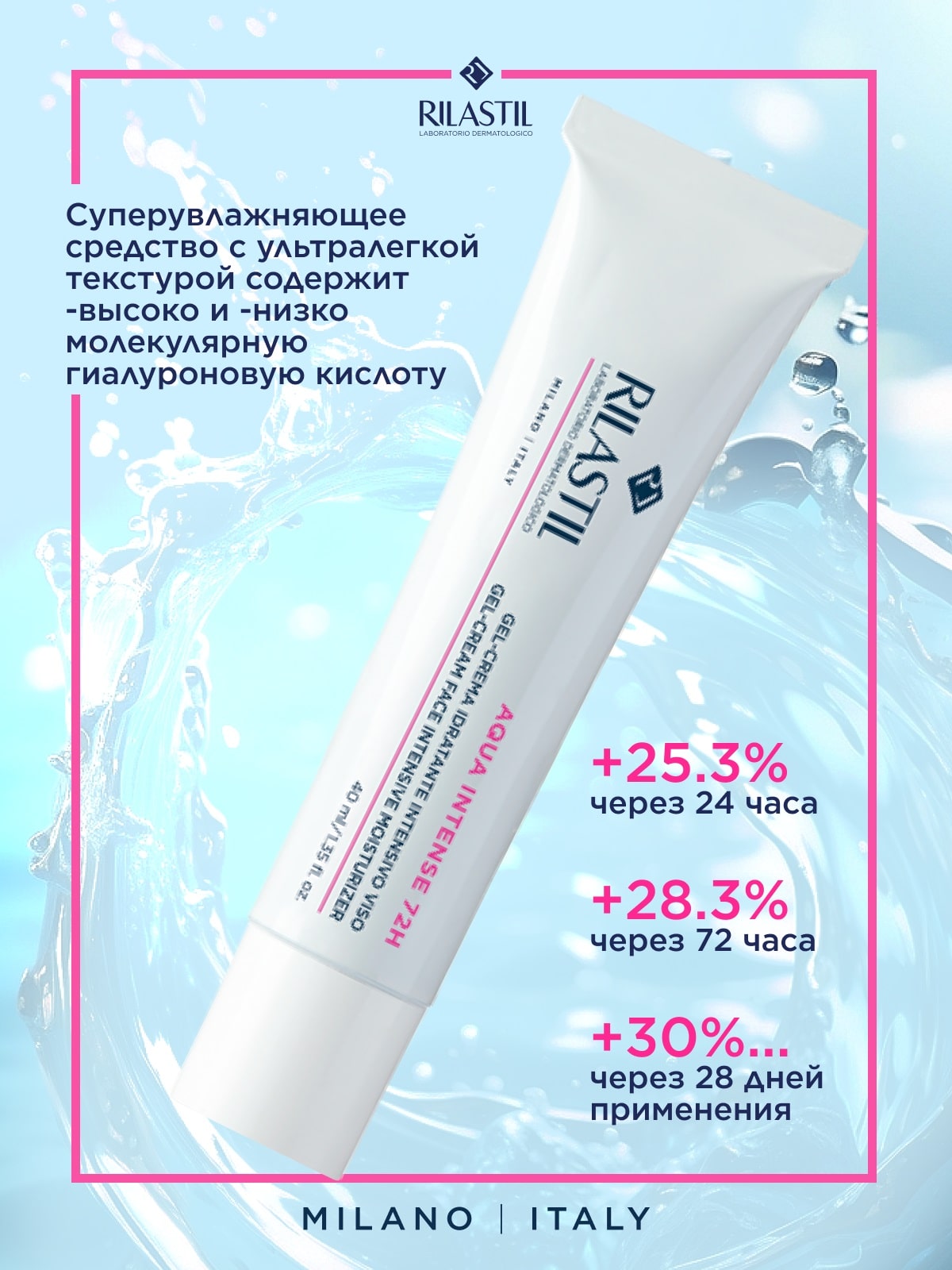 Риластил Интенсивный увлажняющий гель-крем для лица 72 часа, 40 мл (Rilastil, Aqua) фото 3