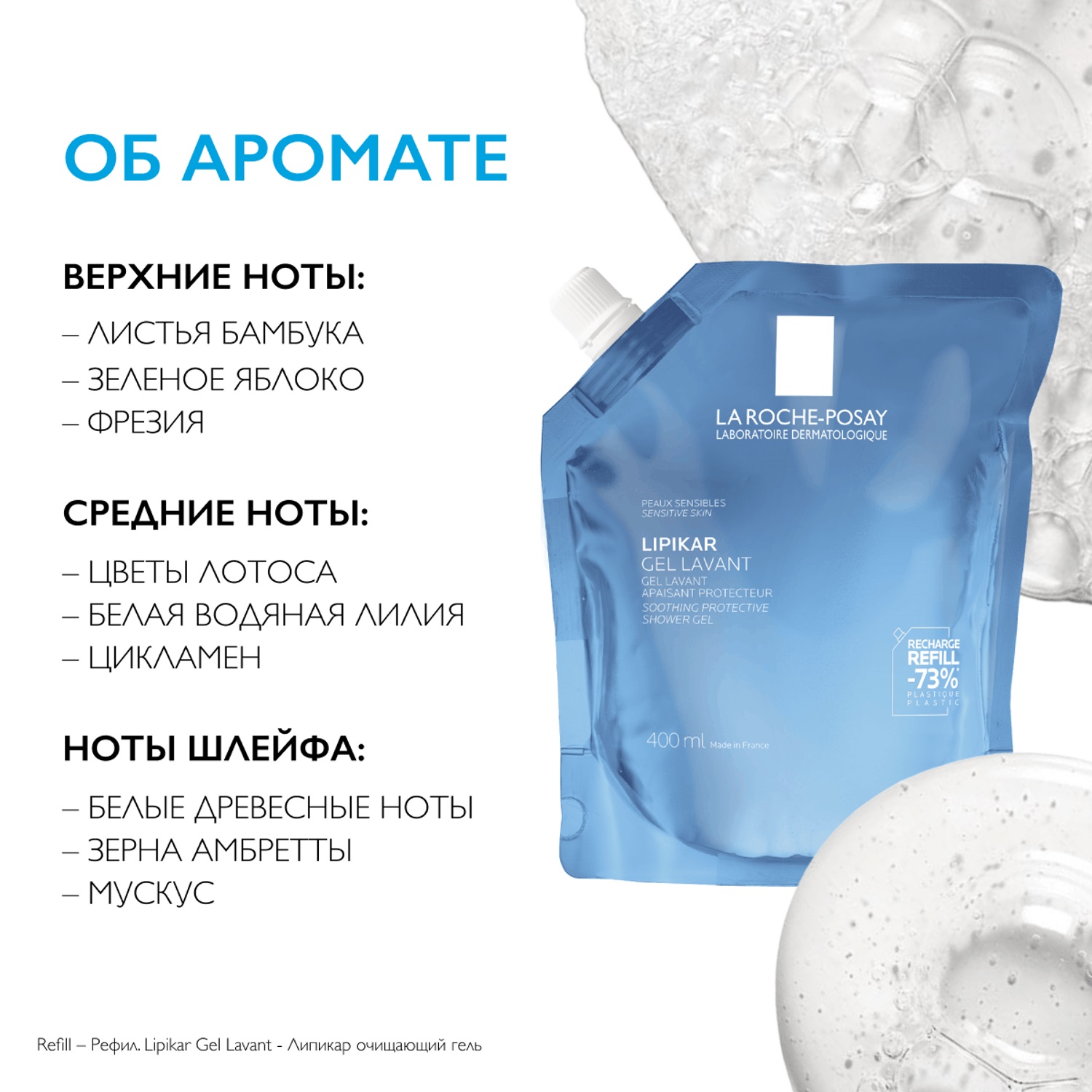 Ля Рош Позе Успокаивающий гель для душа с защитными свойствами для кожи детей и взрослых, сменный блок, 400 мл (La Roche-Posay, Lipikar) фото 5