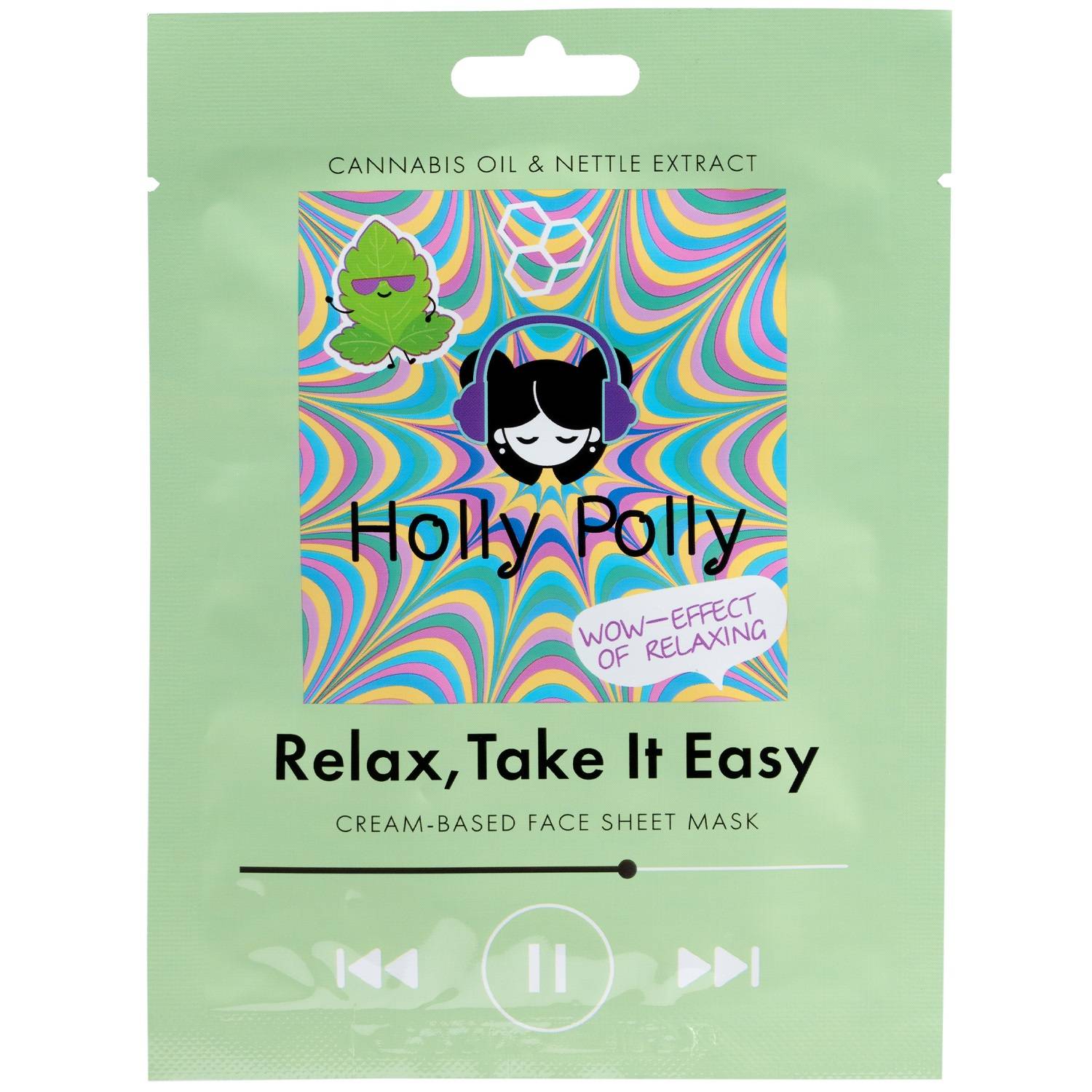 Холли Полли Тканевая маска с маслом конопли и экстрактом крапивы Relax, Take It Easy на кремовой основе, 22 г (Holly Polly, Music Collection) фото 0