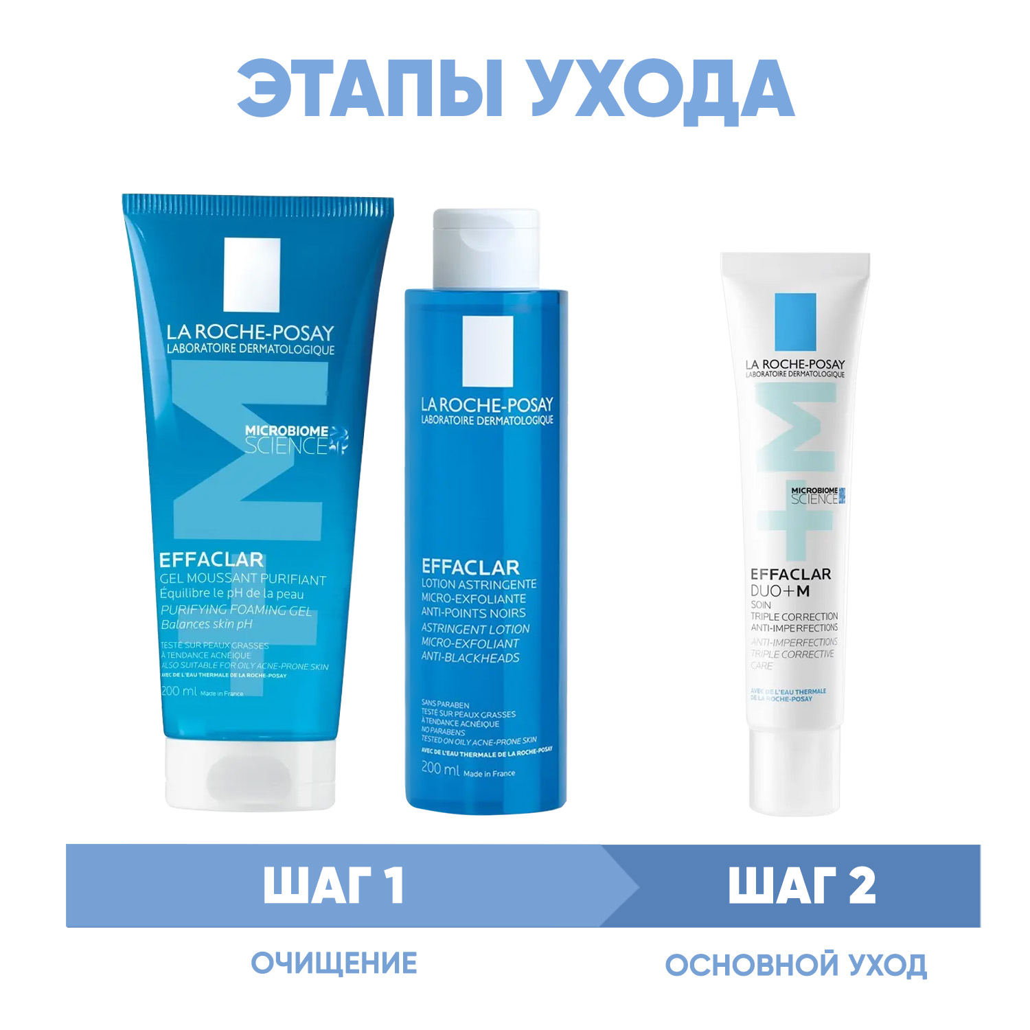 Ля Рош Позе Программа Effaclar очищение и основной уход: гель 200 мл + лосьон 200 мл + крем-гель 40 мл (La Roche-Posay, Effaclar) фото 1