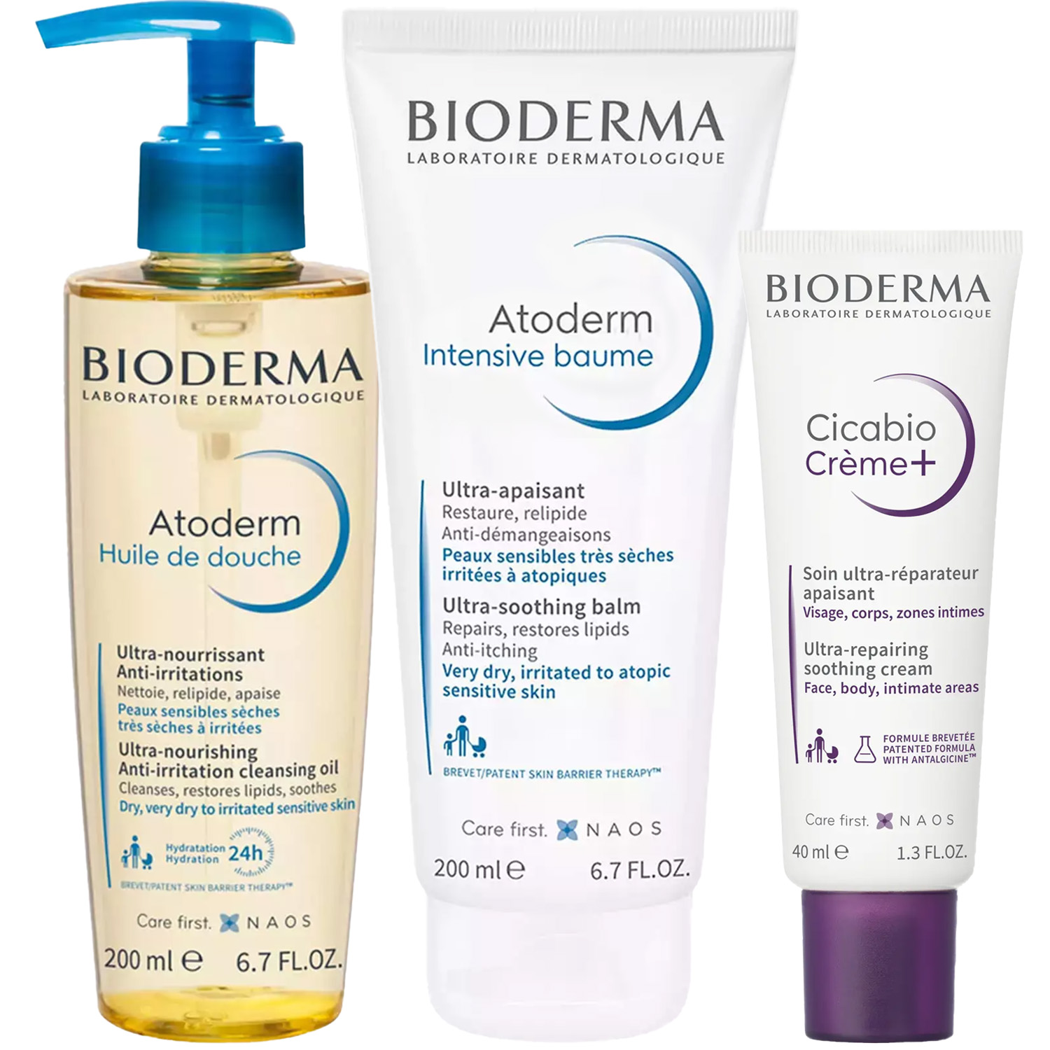 Биодерма Программа Atoderm комплексный уход: масло для душа 200 мл + бальзам Intensive 200 мл + крем Cicabio 40 мл (Bioderma, Atoderm) фото 2