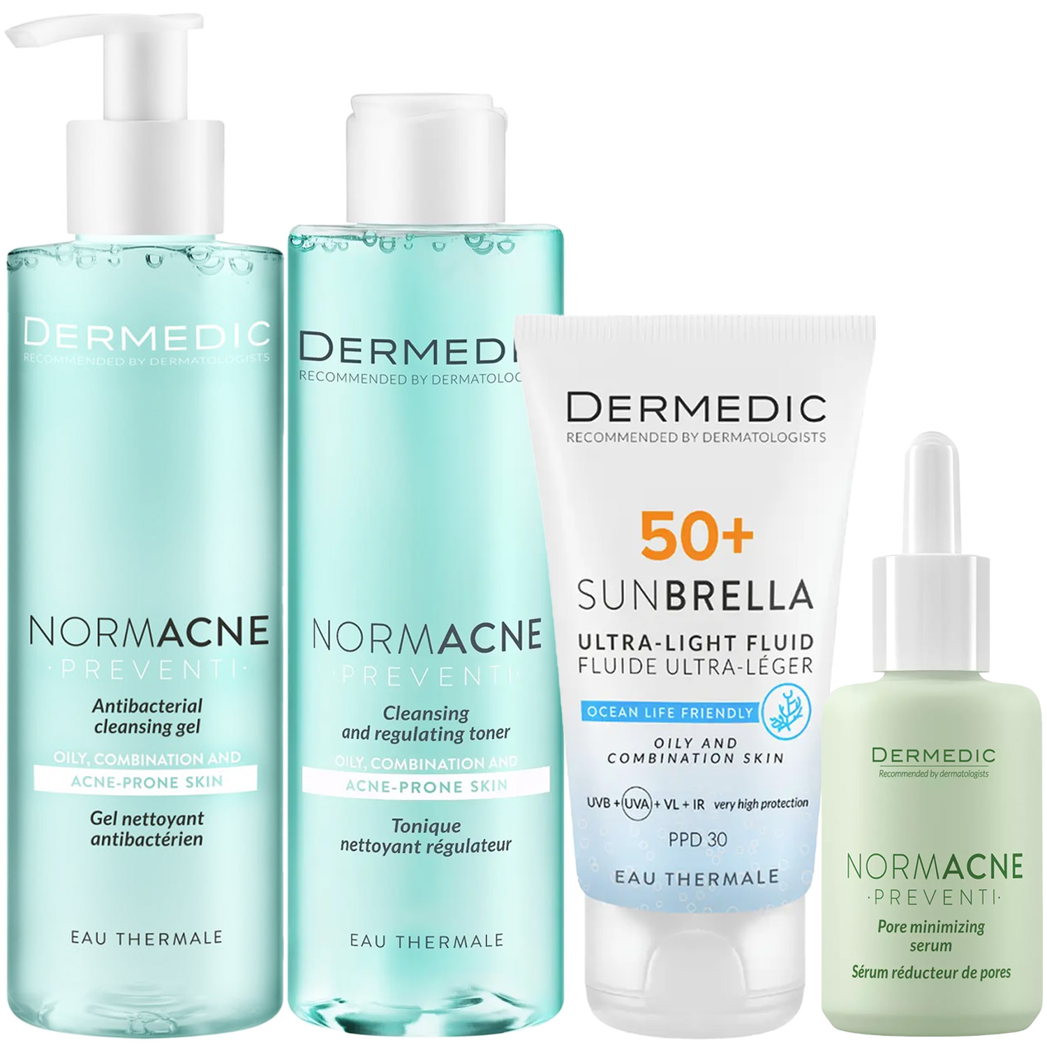 Дермедик Программа Normacne комплексный уход: гель 200 мл + тоник 200 мл + флюид  SPF50+ 40 мл + сыворотка 30 мл (Dermedic, Normacne) фото 2