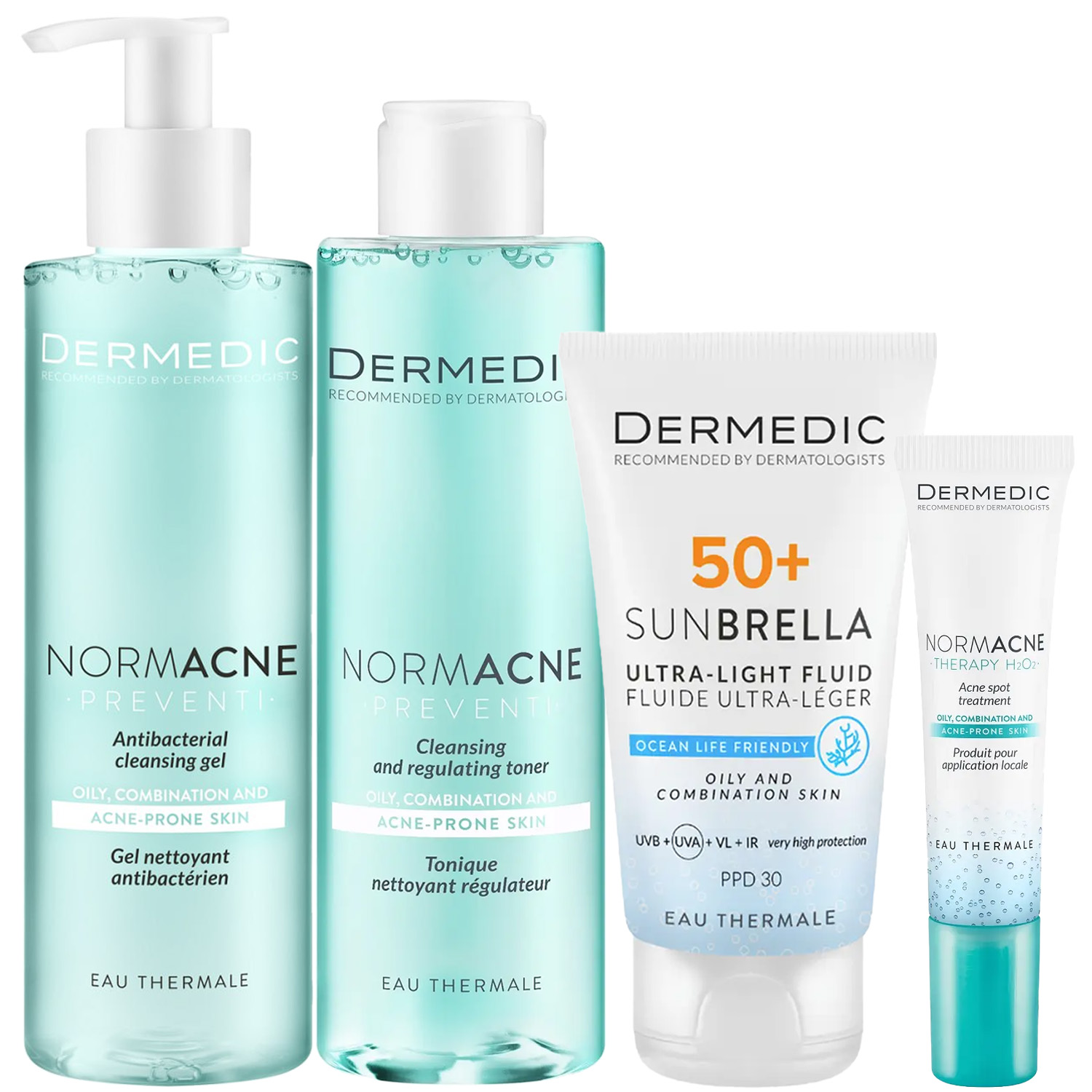 Дермедик Программа Normacne комплексный уход: гель 200 мл + тоник 200 мл + флюид  SPF50+ 40 мл + точечный гель 15 мл (Dermedic, Normacne) фото 2