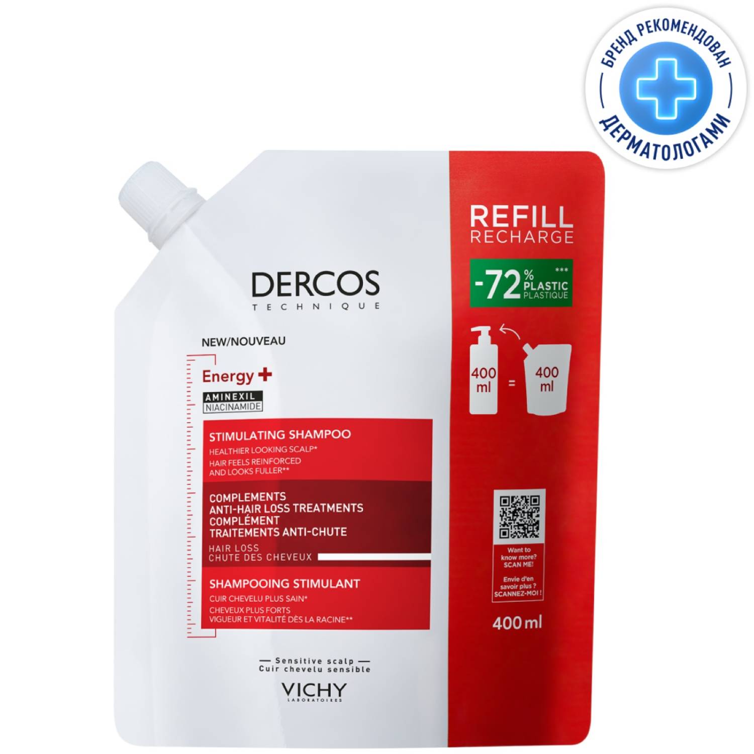 Виши Шампунь против выпадения волос Energy+ сменный блок, 400 мл (Vichy, Dercos) фото 0