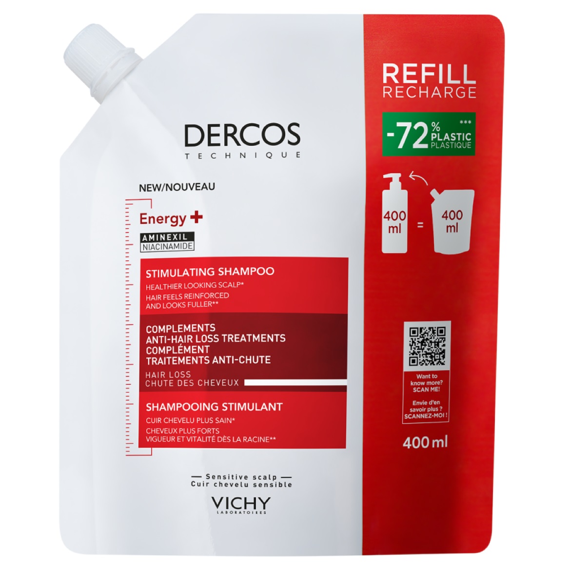 Виши Шампунь против выпадения волос Energy+ сменный блок, 400 мл (Vichy, Dercos) фото 4