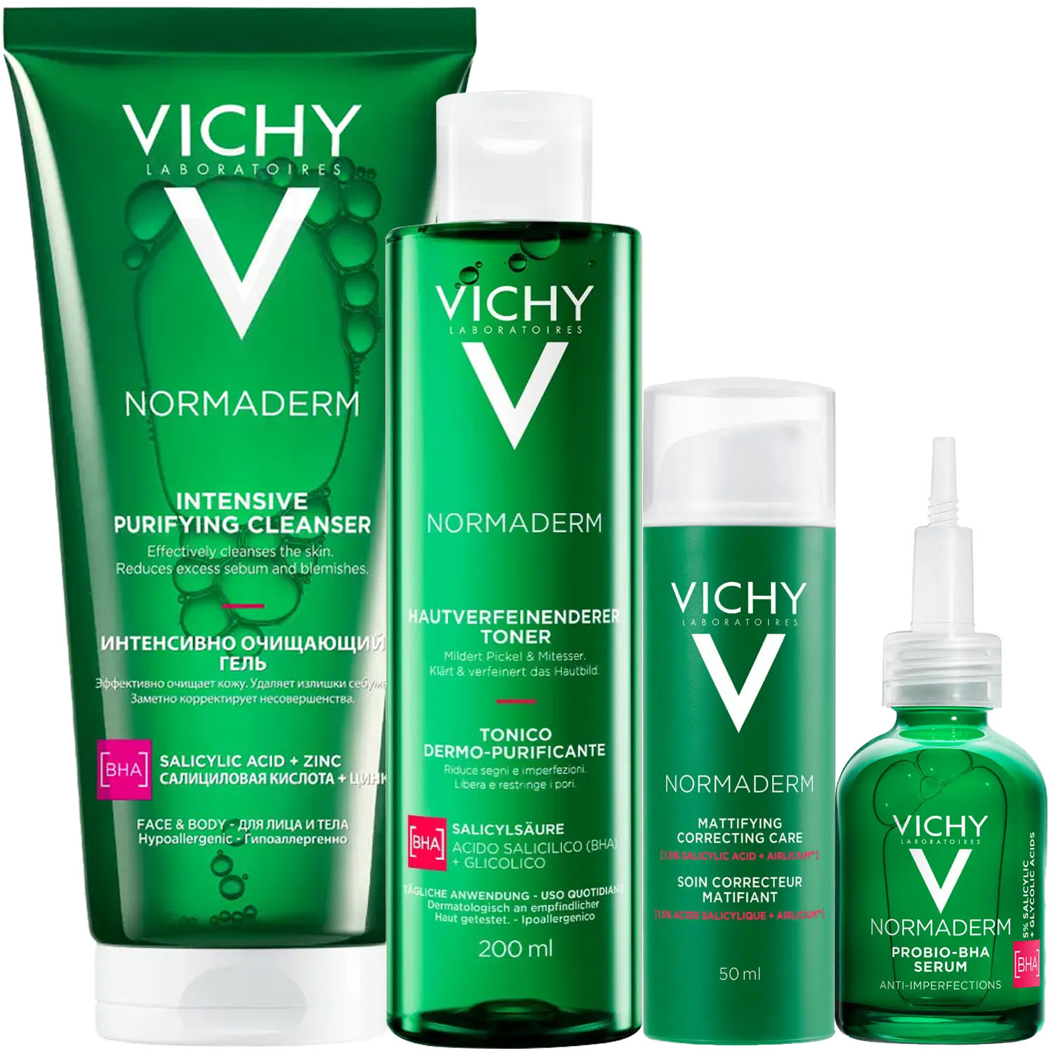 Виши Программа Normaderm комплексный уход: гель 200 мл + лосьон 200 мл + крем  50 мл + сыворотка 30 мл (Vichy, Normaderm) фото 2