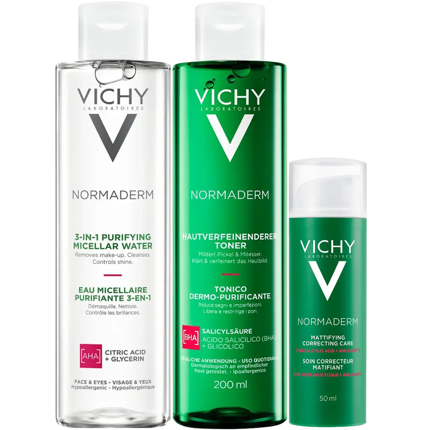 Виши Программа Normaderm очищение и  основной уход: мицеллярный лосьон 200 мл + лосьон для сужения пор 200 мл + крем  50 мл (Vichy, Normaderm) фото 2