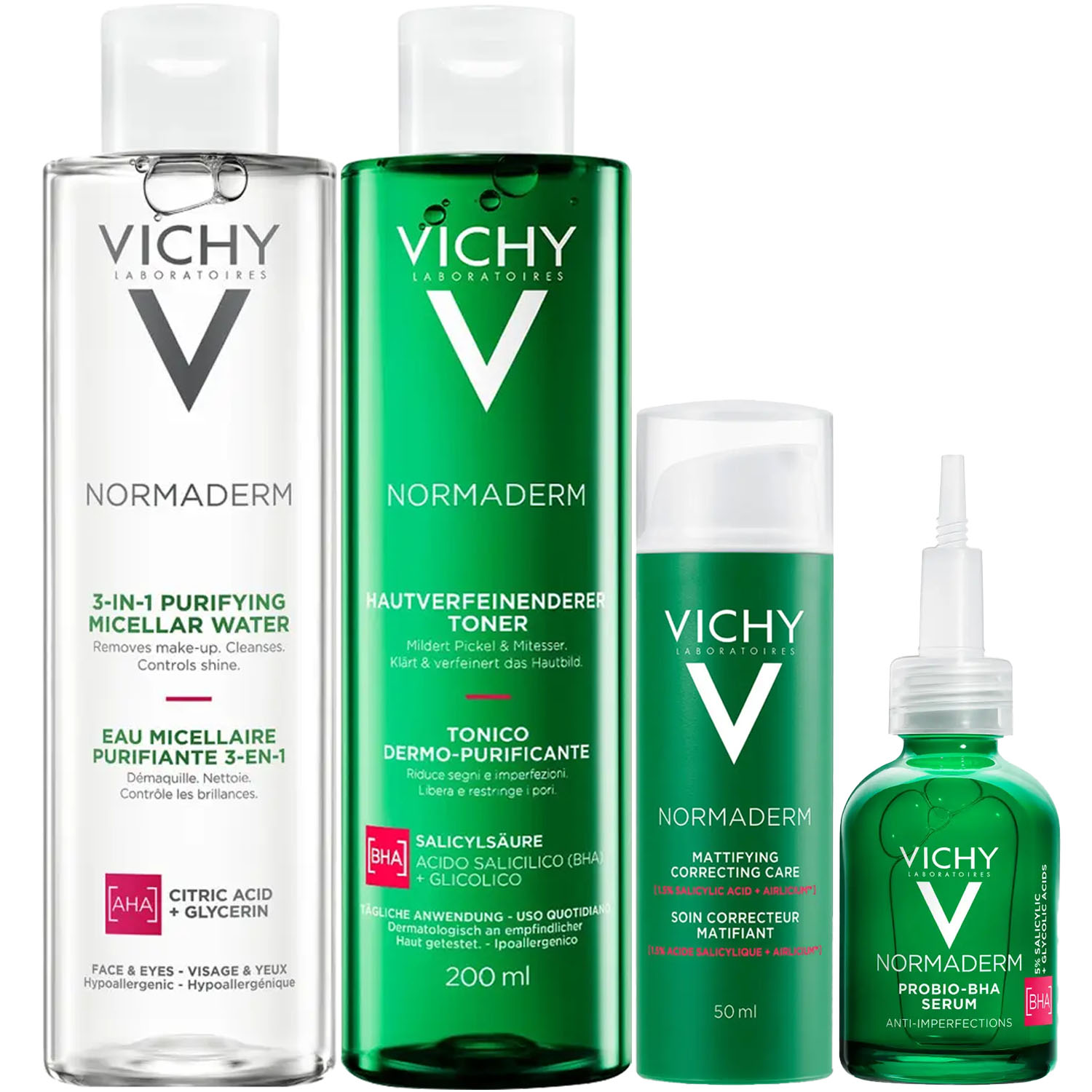 Виши Программа Normaderm комплексный уход: мицеллярный лосьон 200 мл + лосьон для сужения пор 200 мл + крем  50 мл + сыворотка 30 мл (Vichy, Normaderm) фото 2