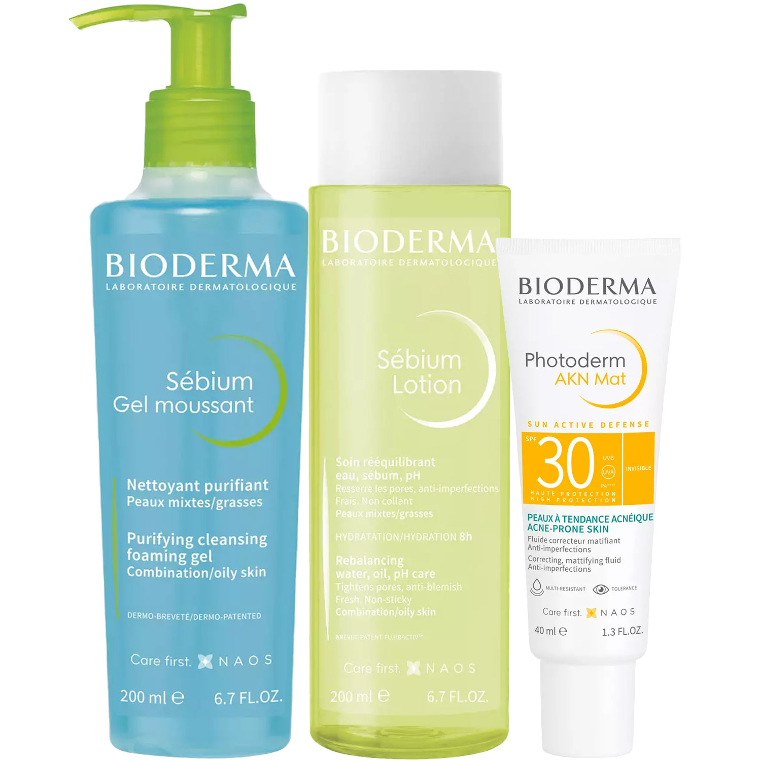 Биодерма Программа Sebium очищение и основной уход: гель 200 мл + лосьон 200 мл + эмульсия SPF30 40 мл (Bioderma, Sebium) фото 2