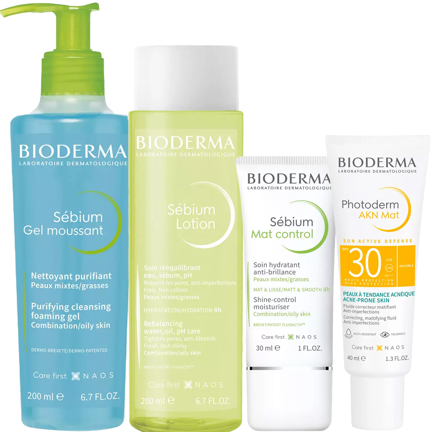 Биодерма Программа Sebium комплексный уход: гель 200 мл + лосьон 200 мл + крем 30 мл + эмульсия SPF30 40 мл (Bioderma, Sebium) фото 2