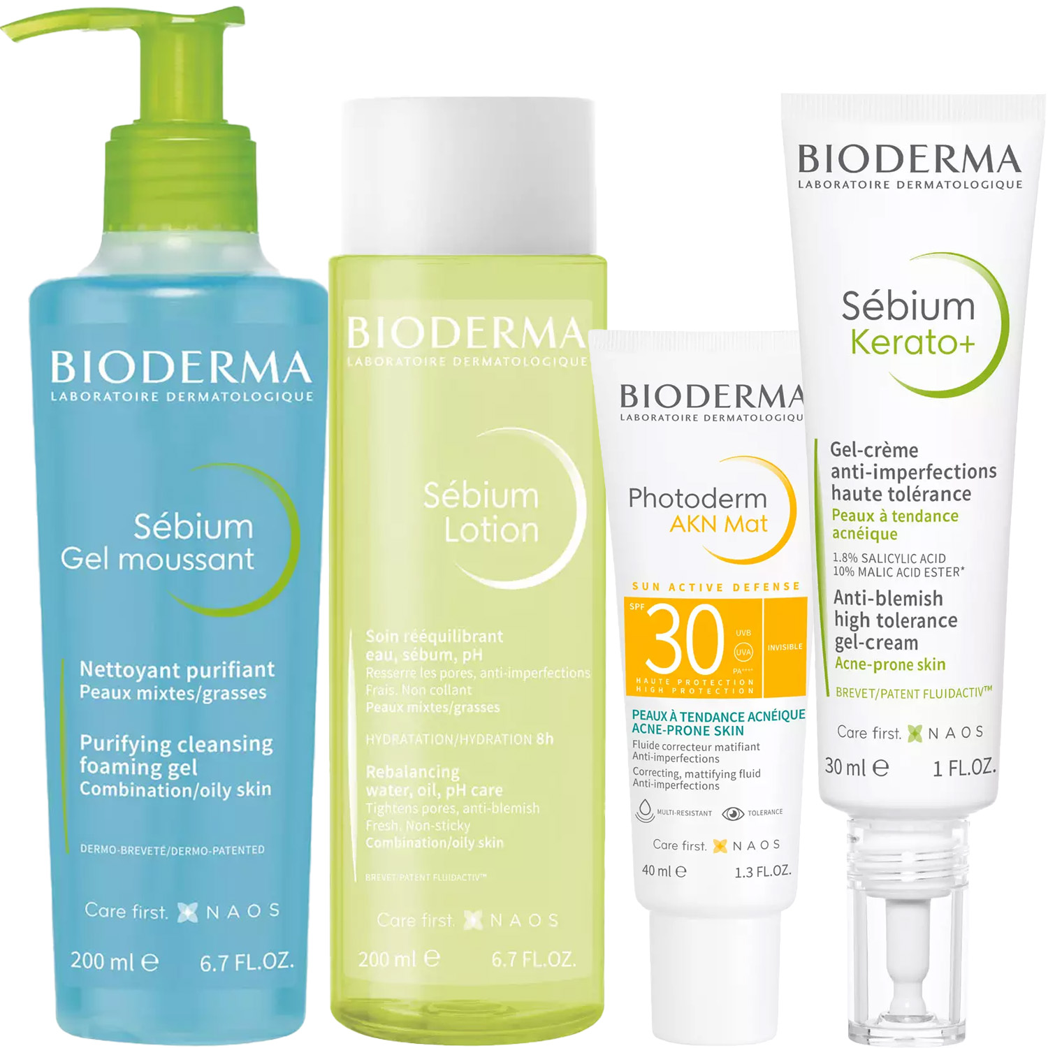 Биодерма Программа Sebium комплексный уход: гель 200 мл + лосьон 200 мл + эмульсия SPF30 40 мл + гель-крем 30 мл (Bioderma, Sebium) фото 2