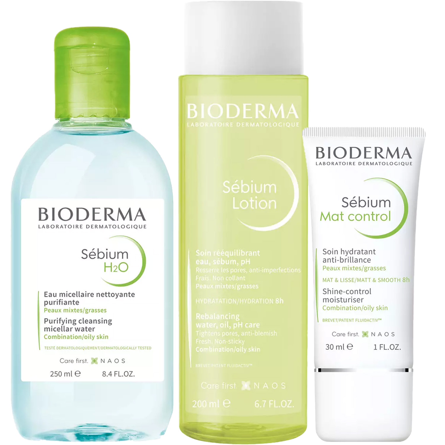Биодерма Программа Sebium очищение и основной уход: мицеллярная вода 250 мл + лосьон 200 мл + крем 30 мл (Bioderma, Sebium) фото 2