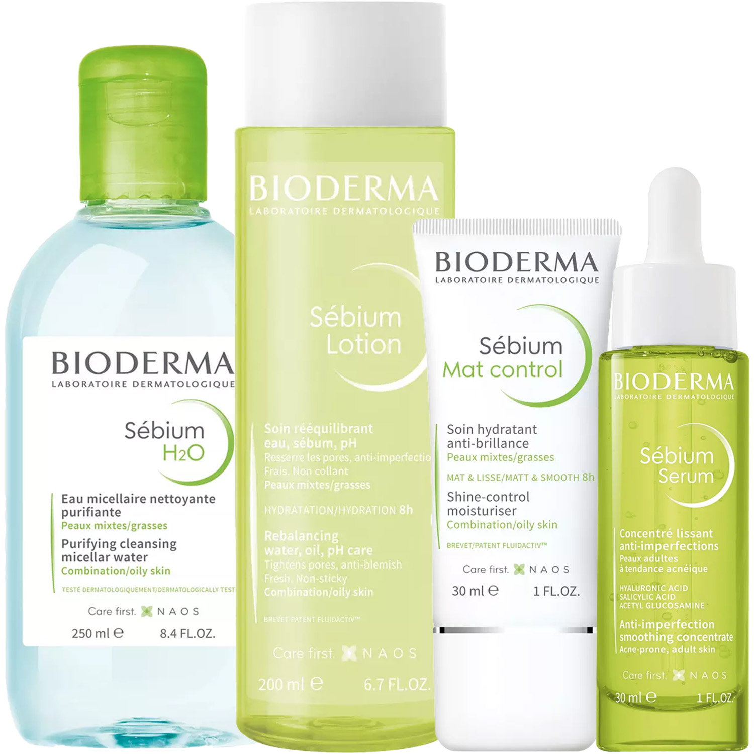 Биодерма Программа Sebium комплексный уход: мицеллярная вода 250 мл + лосьон 200 мл + крем 30 мл + сыворотка 30 мл (Bioderma, Sebium) фото 2