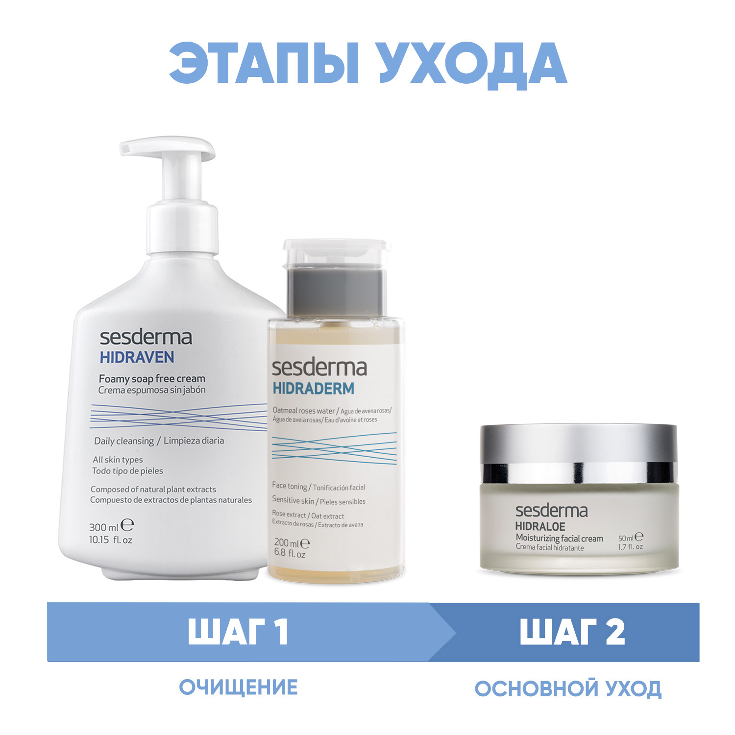 Сесдерма Программа Anti-Age очищение и основной уход: пенка 300 мл + тоник 200 мл + крем 50 мл (Sesderma, Hidraloe) фото 1