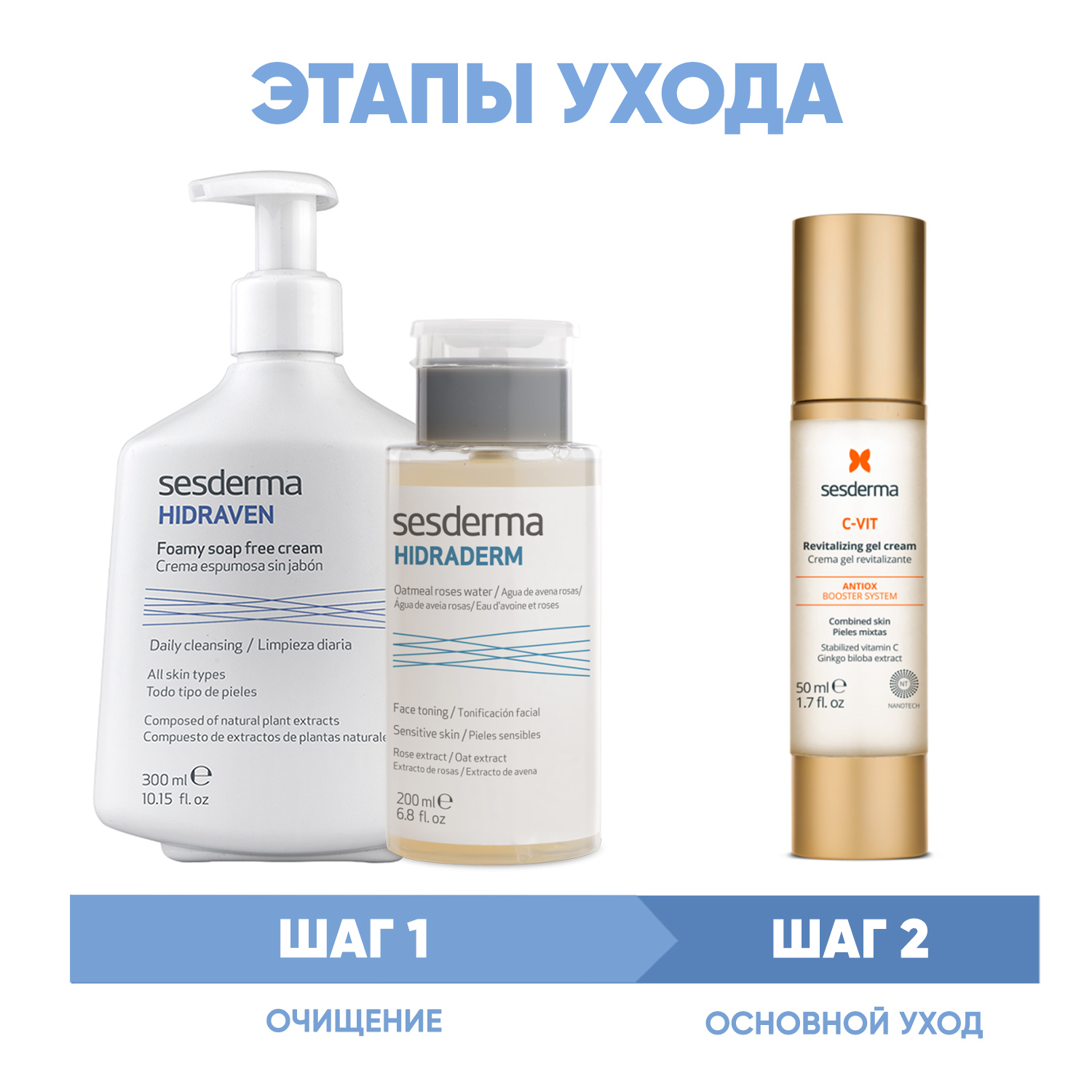 Сесдерма Программа Anti-Age очищение и основной уход: пенка 300 мл + тоник 200 мл + крем-гель 50 мл (Sesderma, C-Vit) фото 1