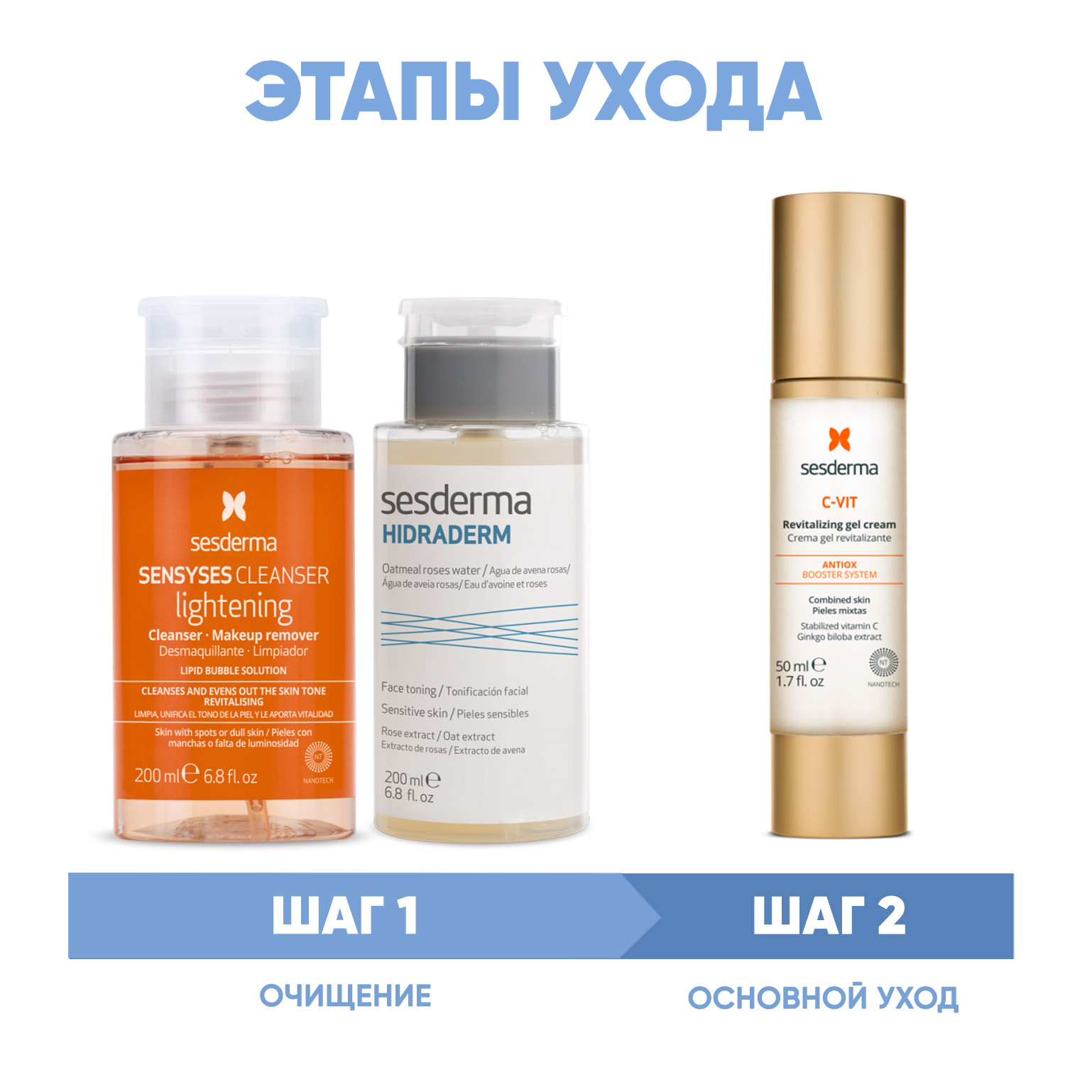 Сесдерма Программа Anti-Age очищение и основной уход: лосьон 200 мл + тоник 200 мл + крем-гель 50 мл (Sesderma, C-Vit) фото 1