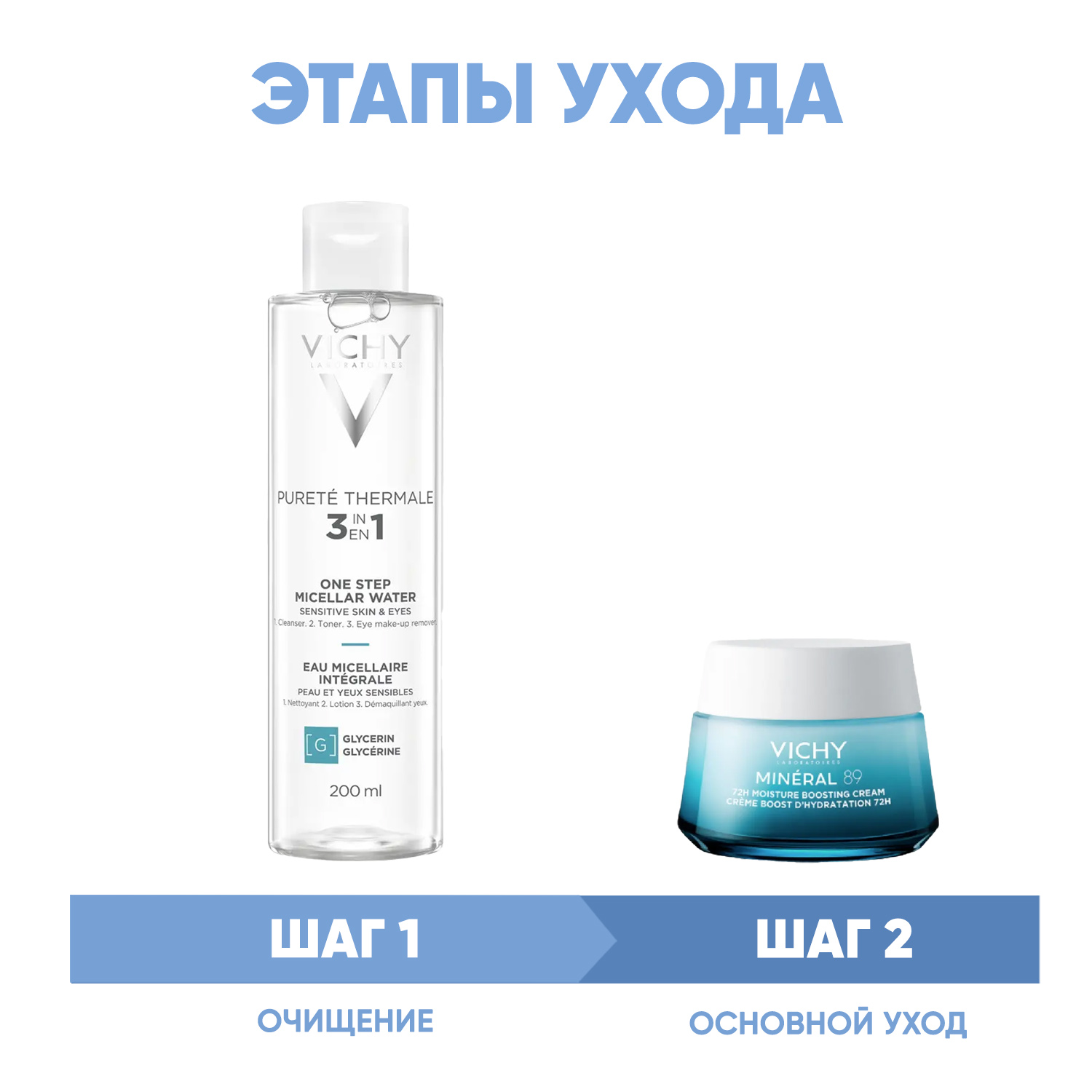 Виши Программа Mineral 89 очищение и основной уход: мицеллярная вода 200 мл + крем 50 мл (Vichy, Mineral 89) фото 1