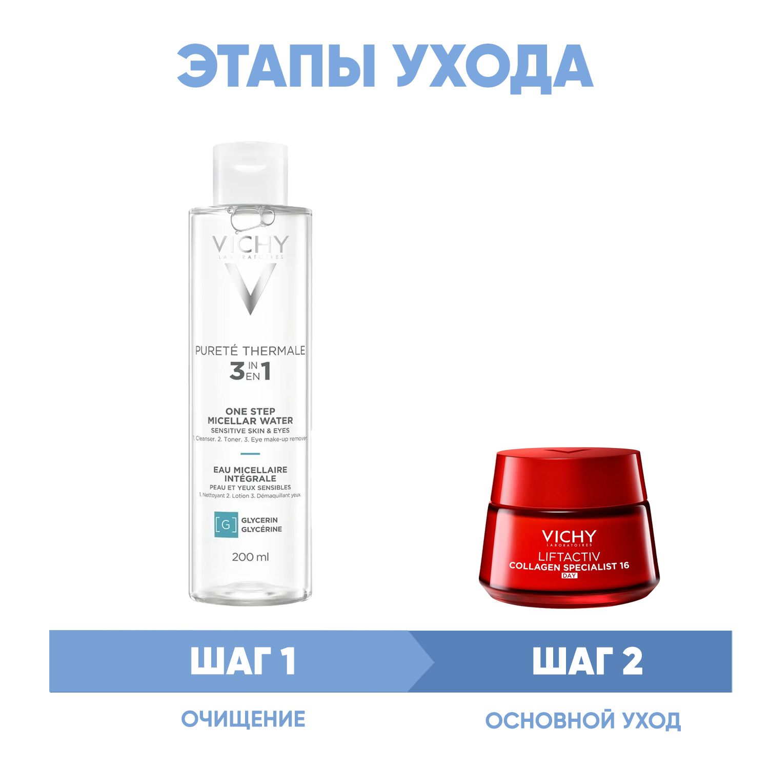 Виши Программа Liftactiv очищение и основной уход: мицеллярная вода 200 мл + дневной крем 50 мл (Vichy, Liftactiv) фото 1