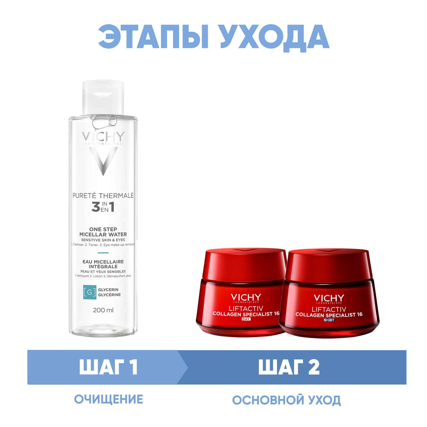 Виши Программа Liftactiv очищение и основной уход: мицеллярная вода 200 мл + крем день 50 мл + крем ночь 50 мл (Vichy, Liftactiv) фото 1