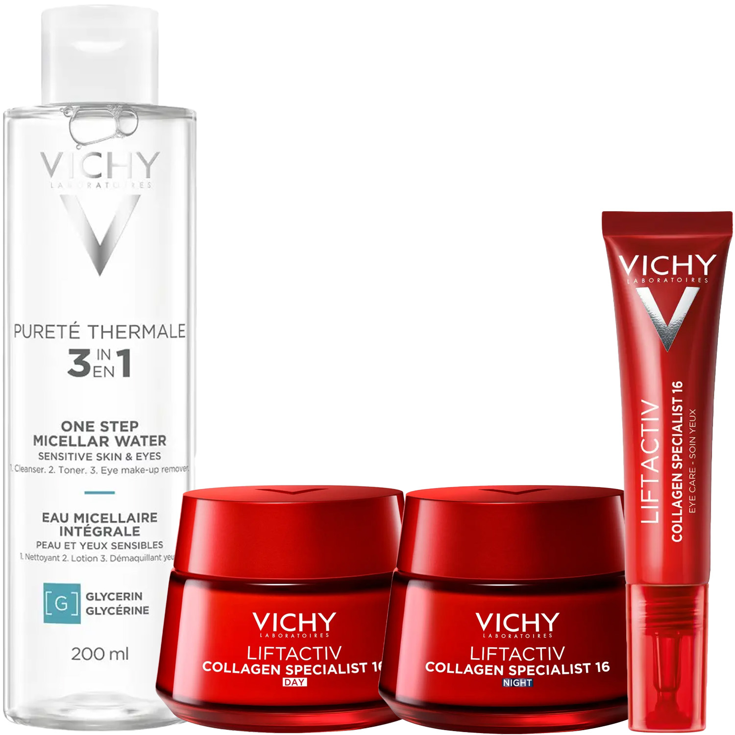 Виши Программа Liftactiv комплексный уход: мицеллярная вода 200 мл + крем день 50 мл + крем ночь 50 мл + крем для век 15 мл (Vichy, Liftactiv) фото 2