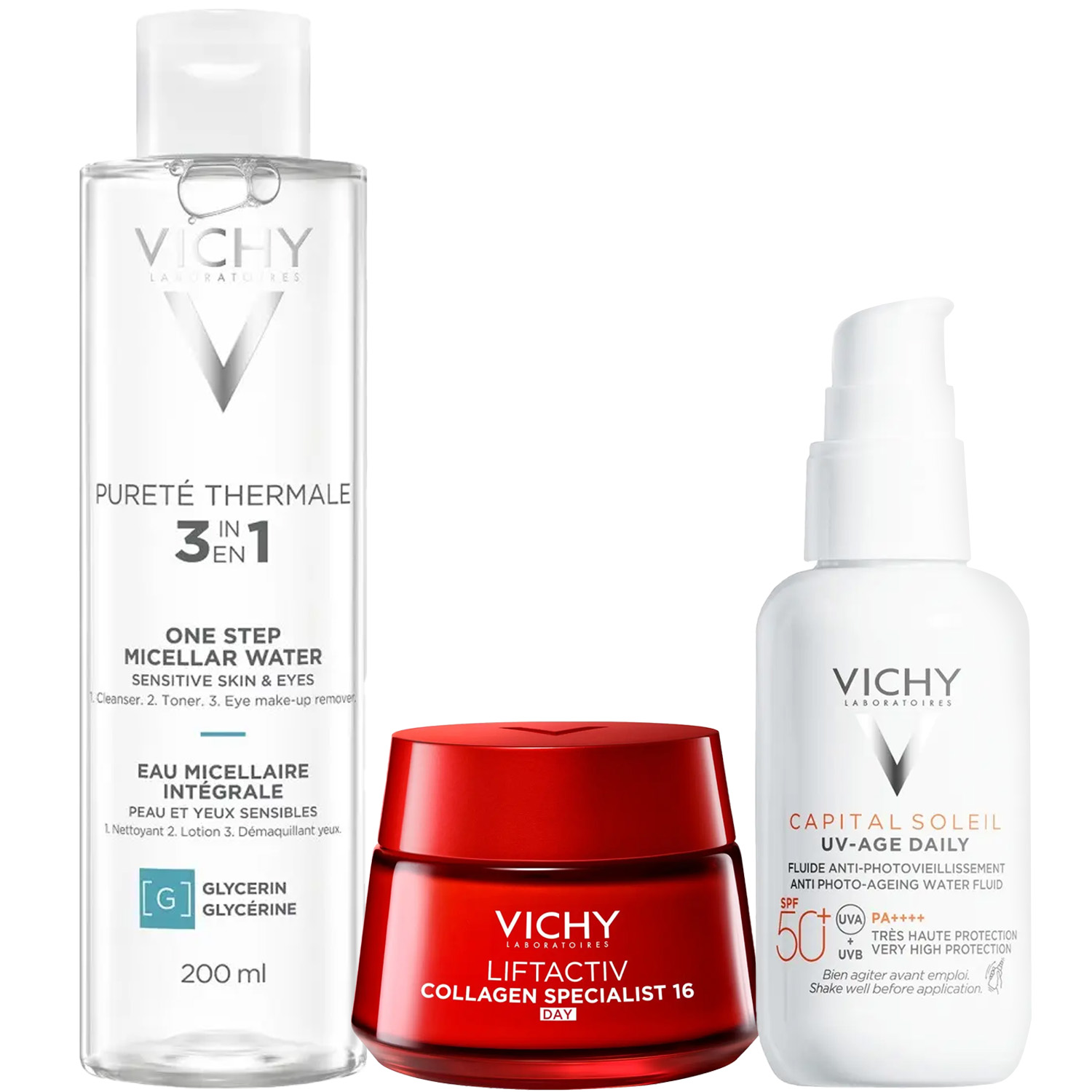 Виши Программа Liftactiv комплексный уход: мицеллярная вода 200 мл + крем день 50 мл + флюид SPF50+ 40 мл (Vichy, Liftactiv) фото 2